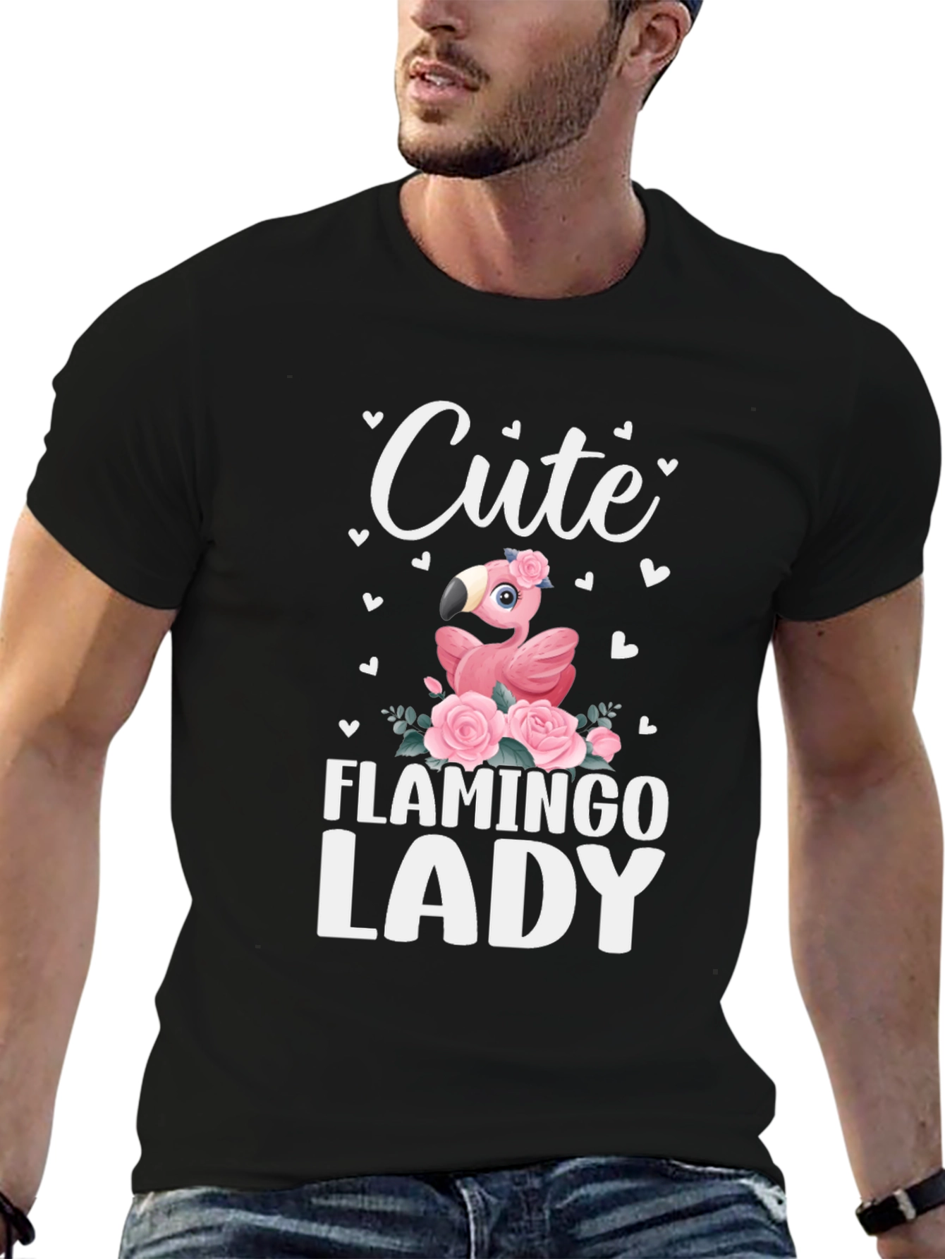 Cute Flamingo Lady Black Graphic Tee
