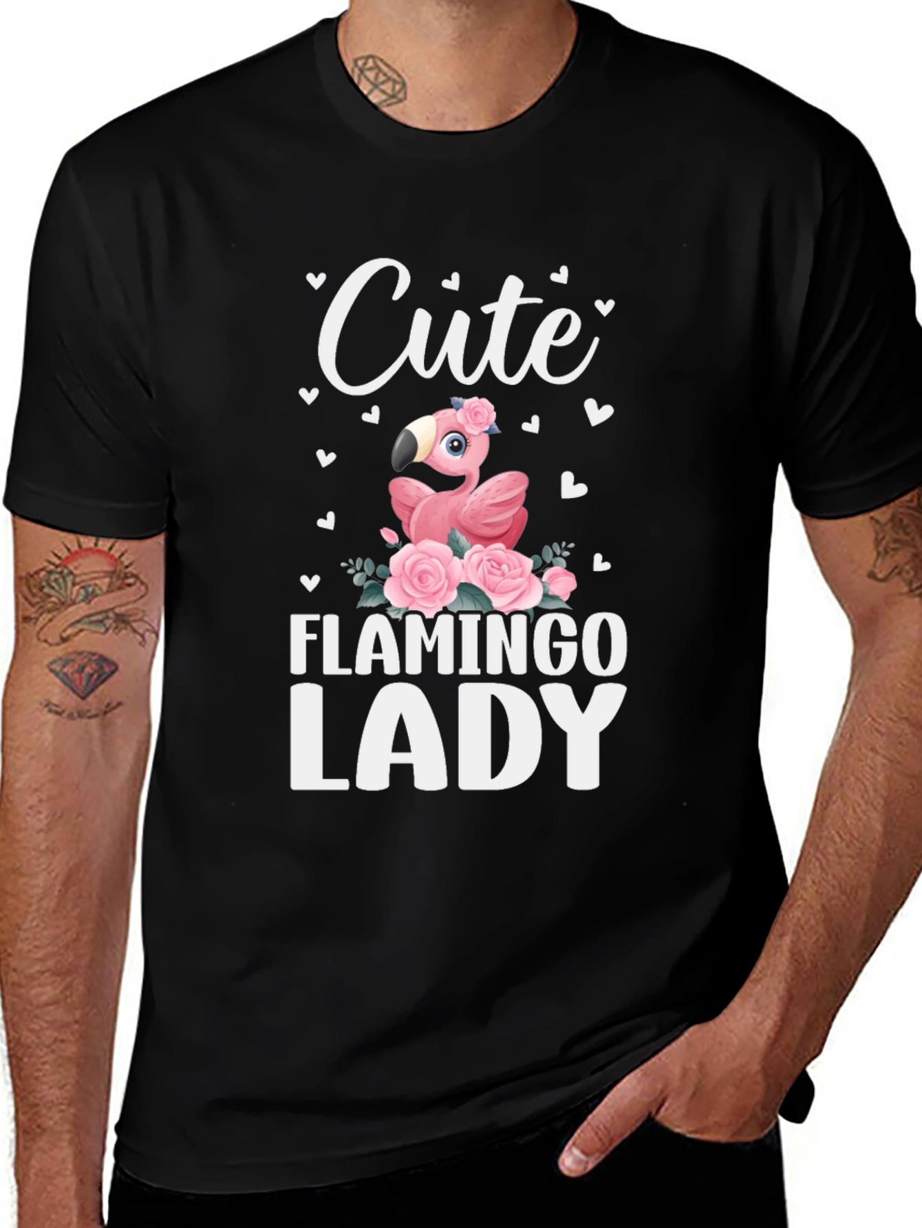 Cute Flamingo Lady Black Graphic Tee