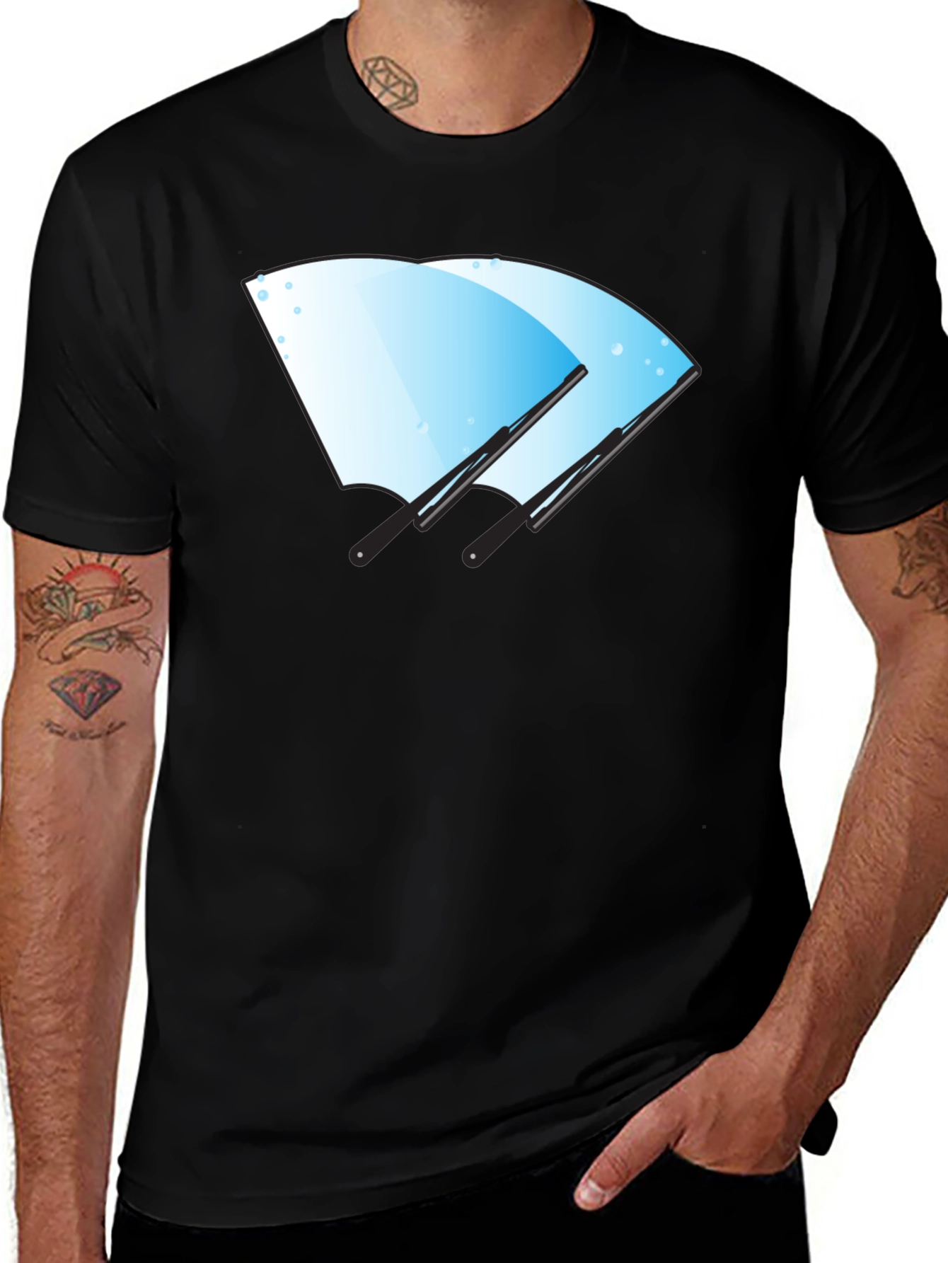 Windshield Wiper Graphic Tee - Black Cotton Shirt