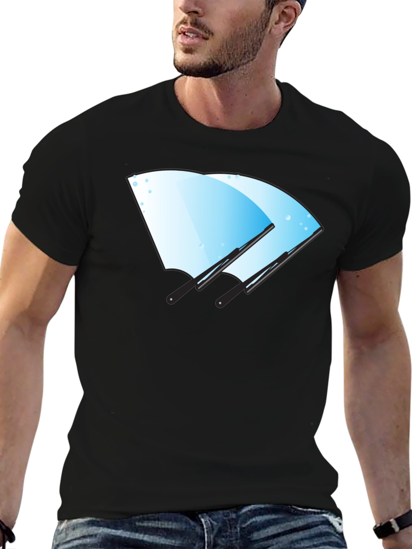 Windshield Wiper Graphic Tee - Black Cotton Shirt