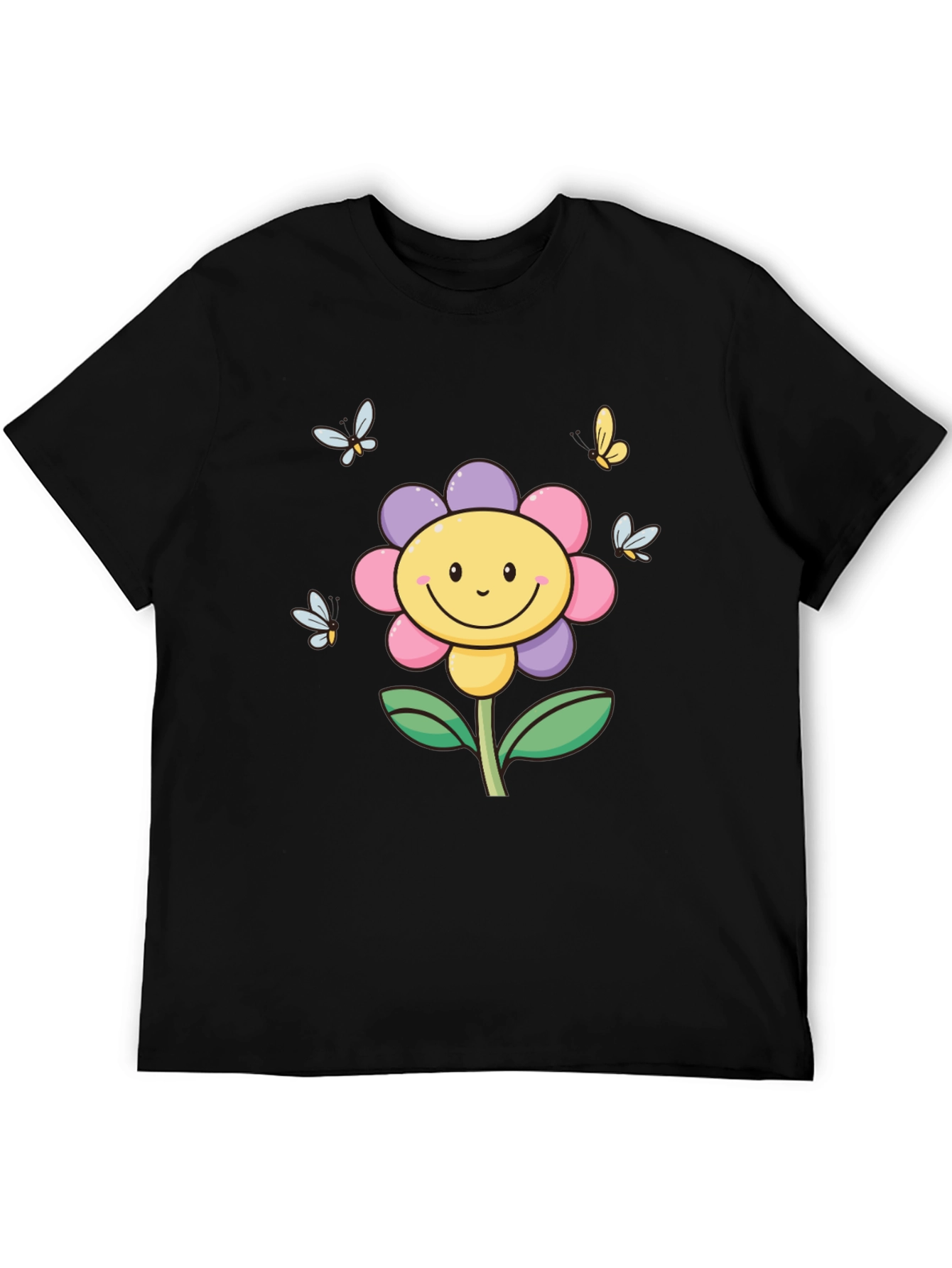 Happy Flower Graphic Tee - Black T-Shirt