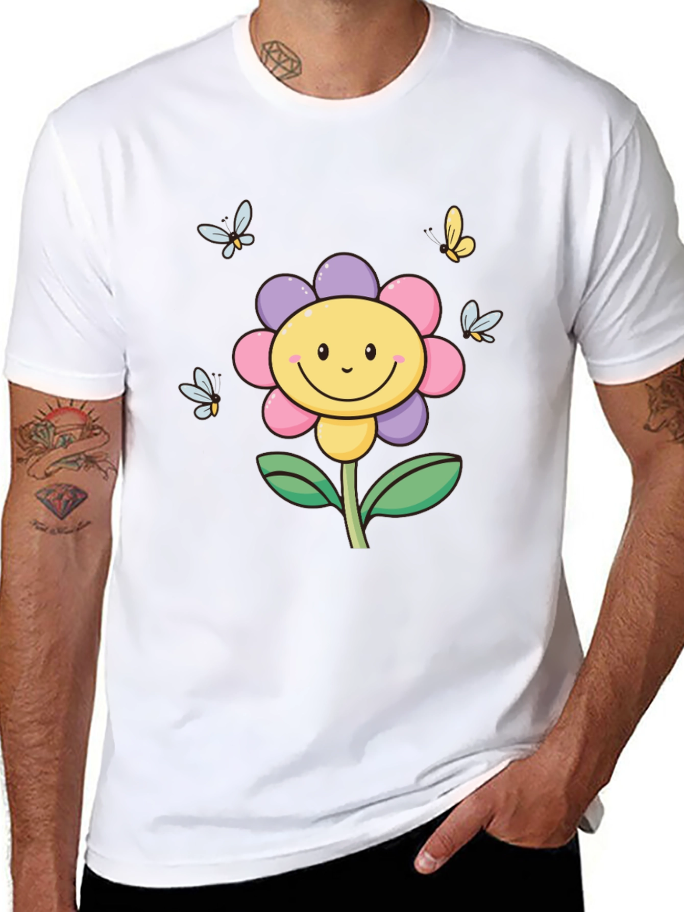 Happy Flower Graphic Tee - Black T-Shirt