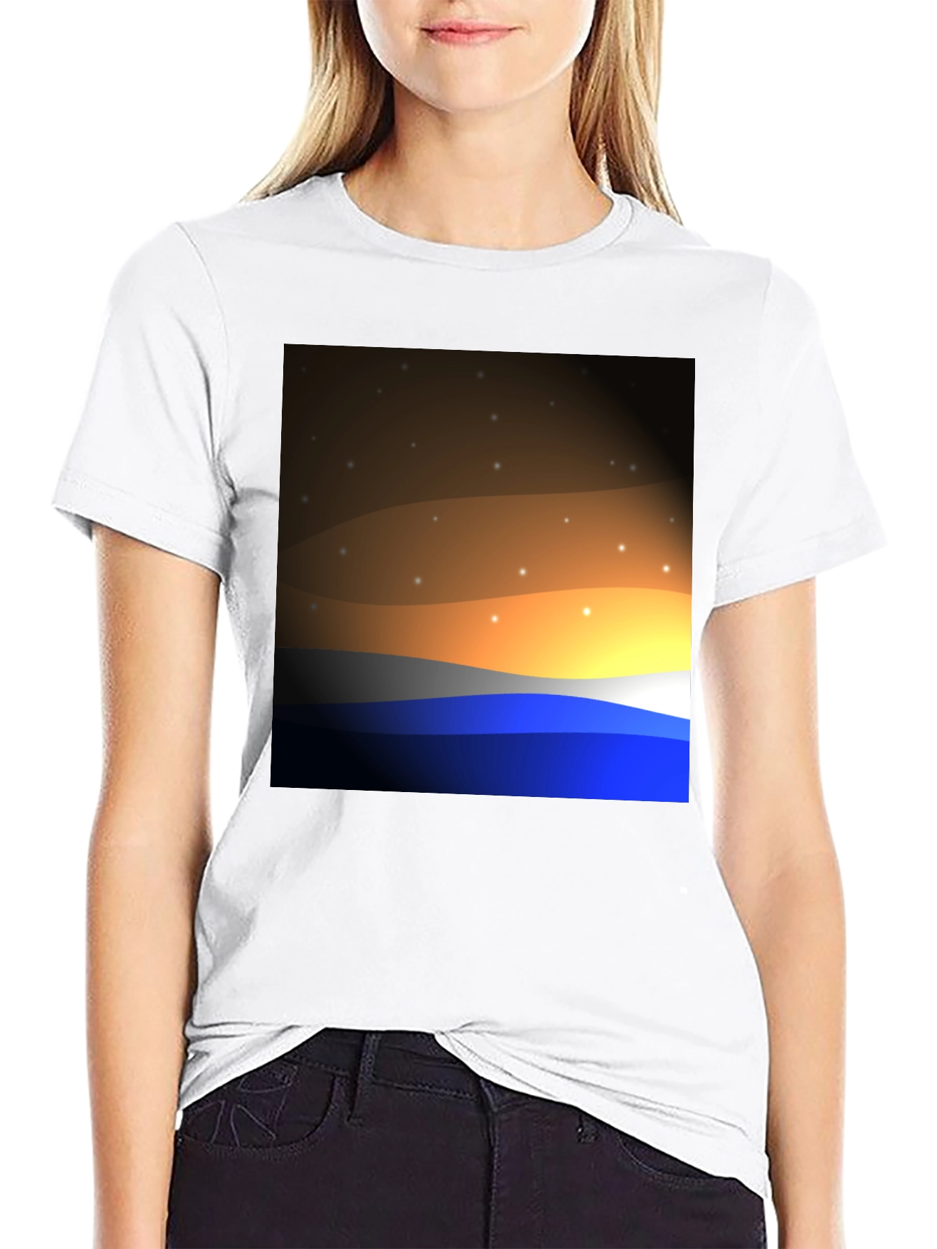Sunset Wave Graphic T-Shirt - Black Cotton Blend