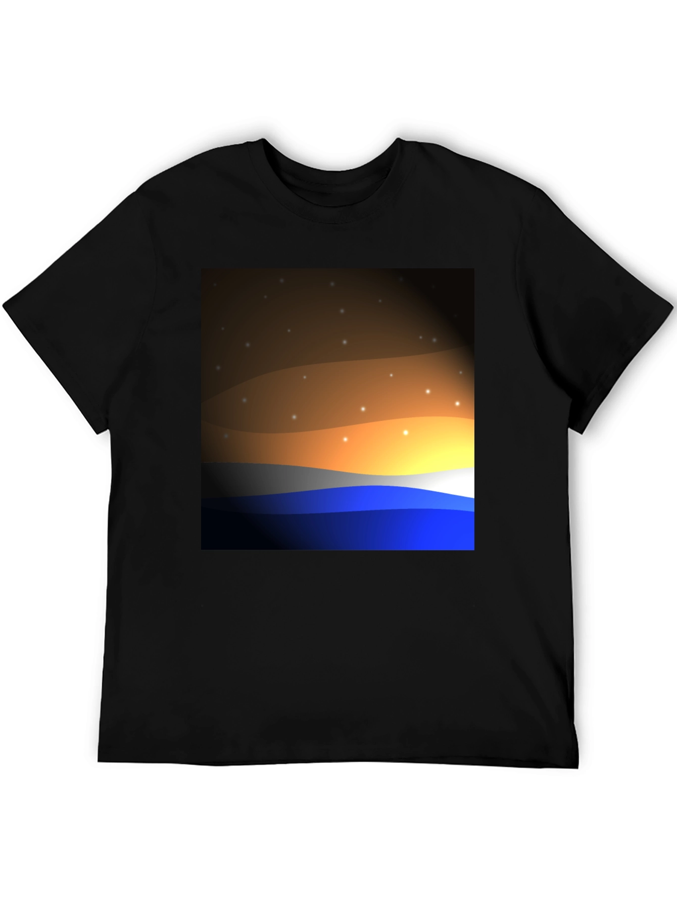 Sunset Wave Graphic T-Shirt - Black Cotton Blend