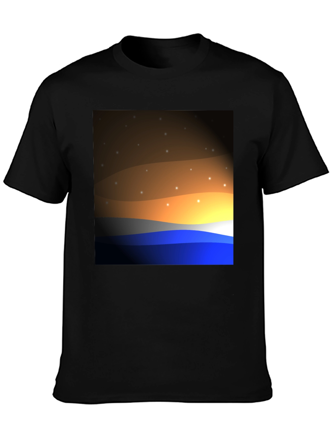Sunset Wave Graphic T-Shirt - Black Cotton Blend