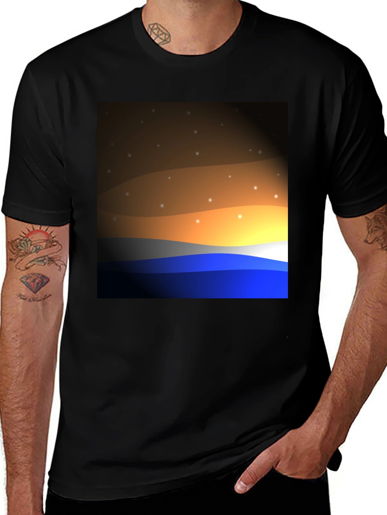 Sunset Wave Graphic T-Shirt - Black Cotton Blend