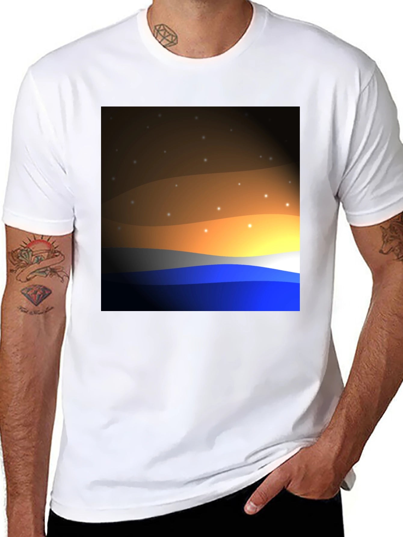 Sunset Wave Graphic T-Shirt - Black Cotton Blend