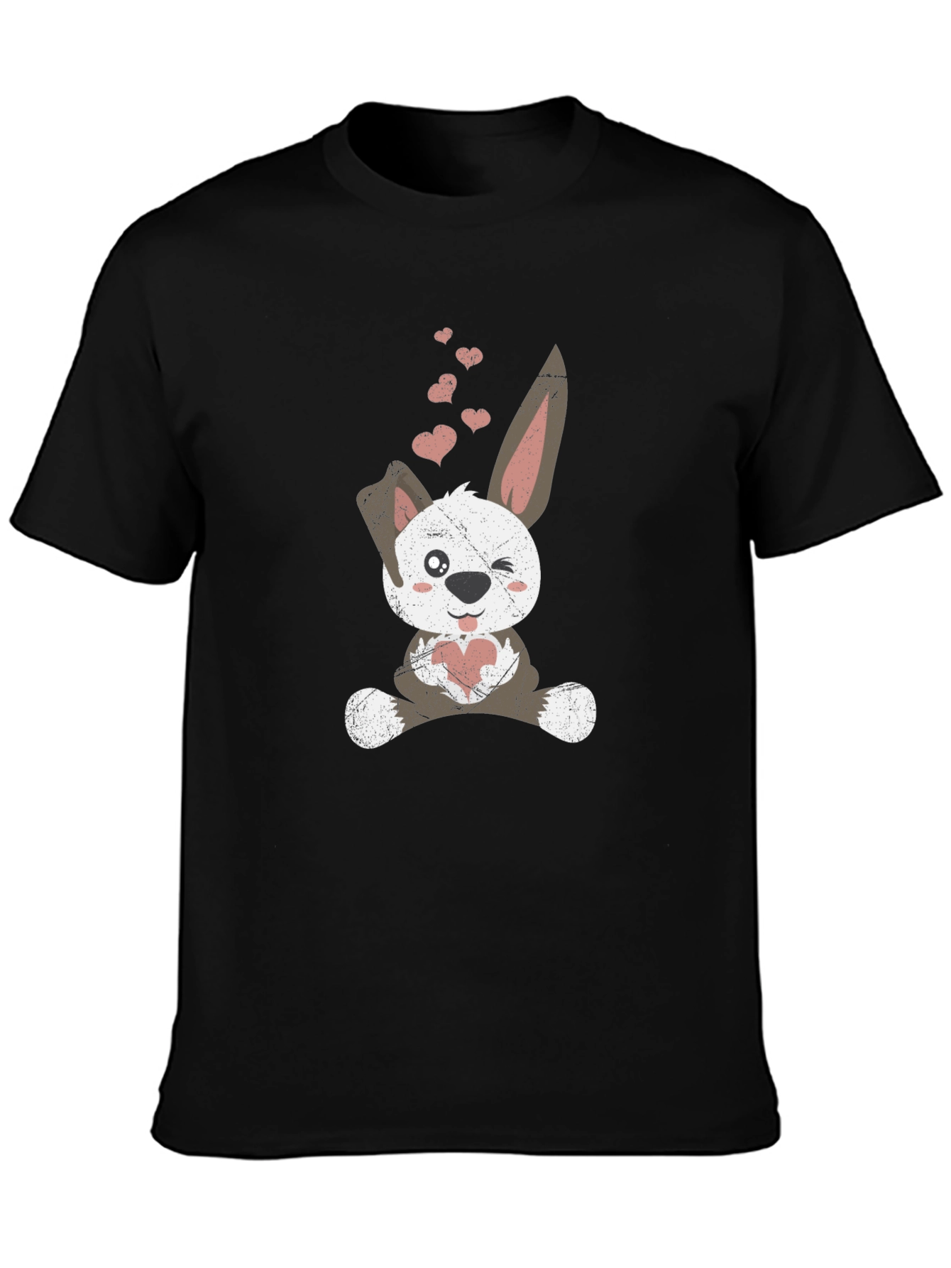 Cute Bunny Heart Valentines Day Black T-Shirt