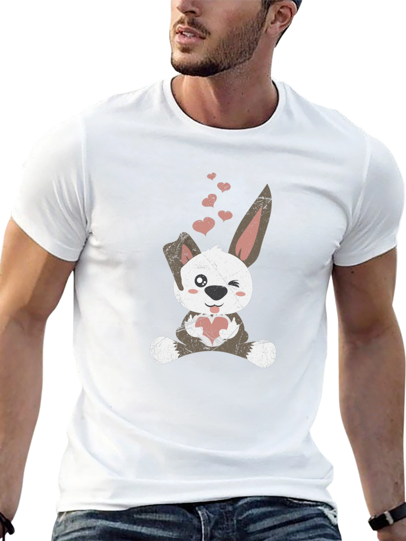 Cute Bunny Heart Valentines Day Black T-Shirt