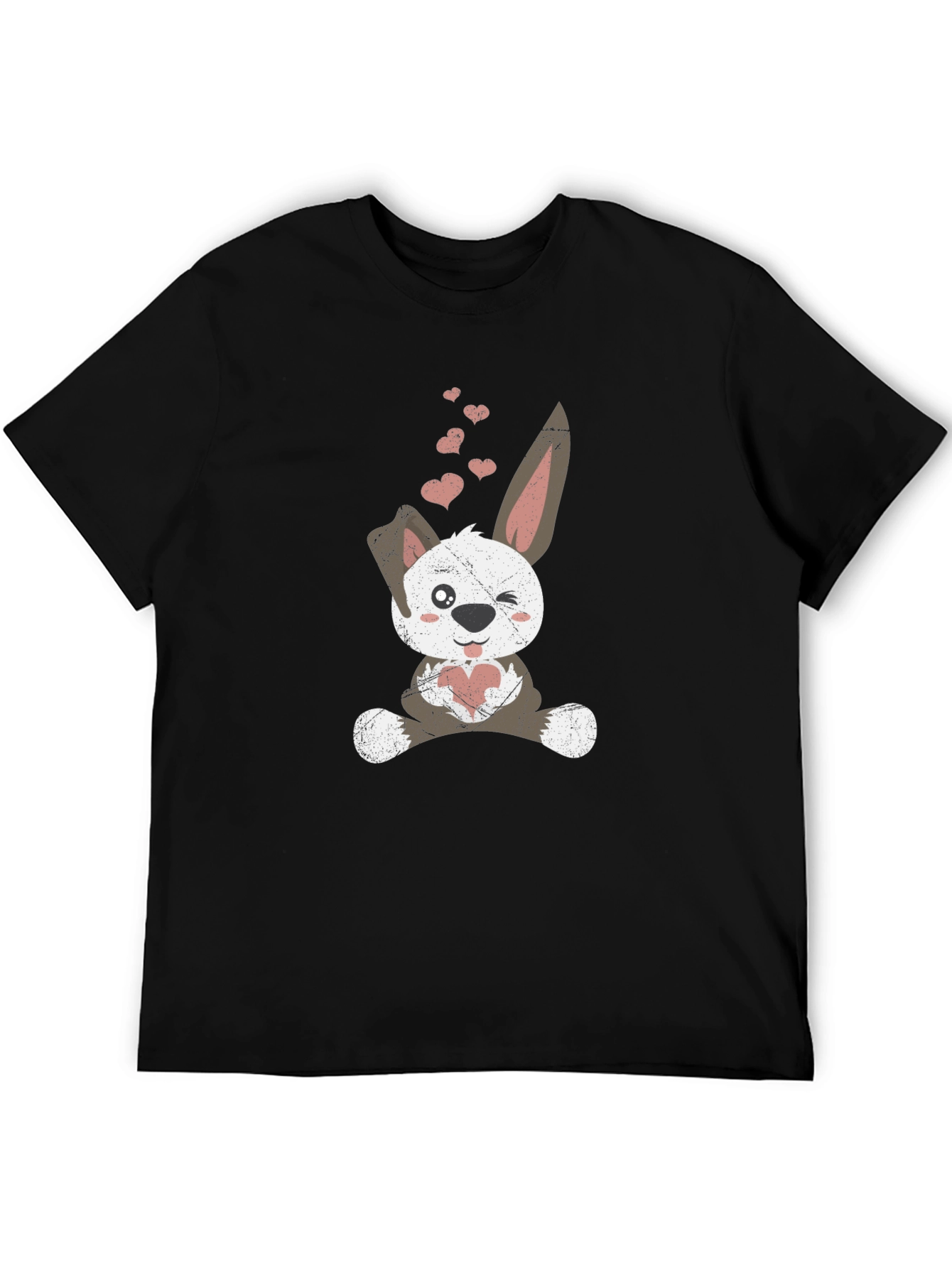 Cute Bunny Heart Valentines Day Black T-Shirt