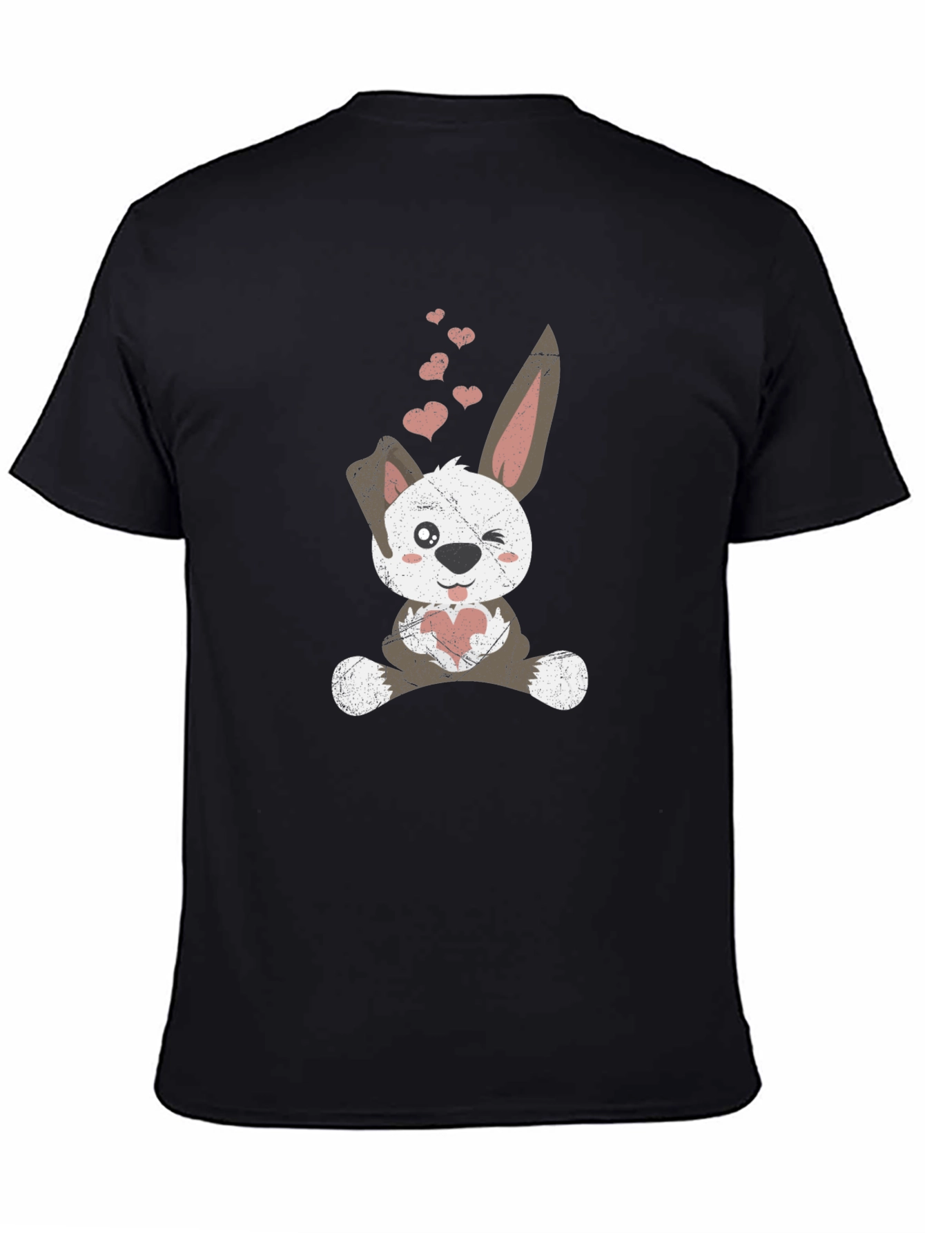Cute Bunny Heart Valentines Day Black T-Shirt