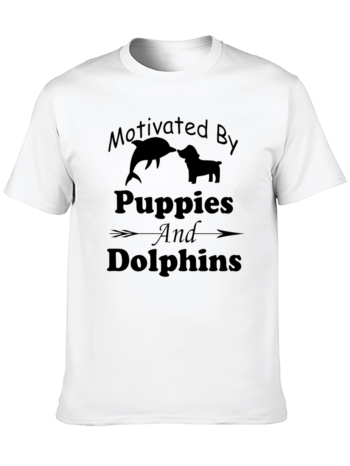 Motivated By Puppies and Dolphins Black T-Shirt