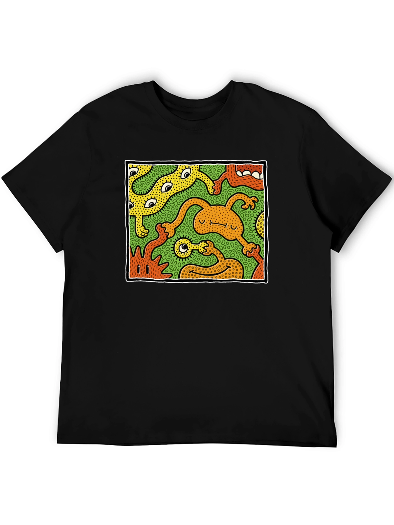 Abstract Cartoon Monster Graphic Tee - Black