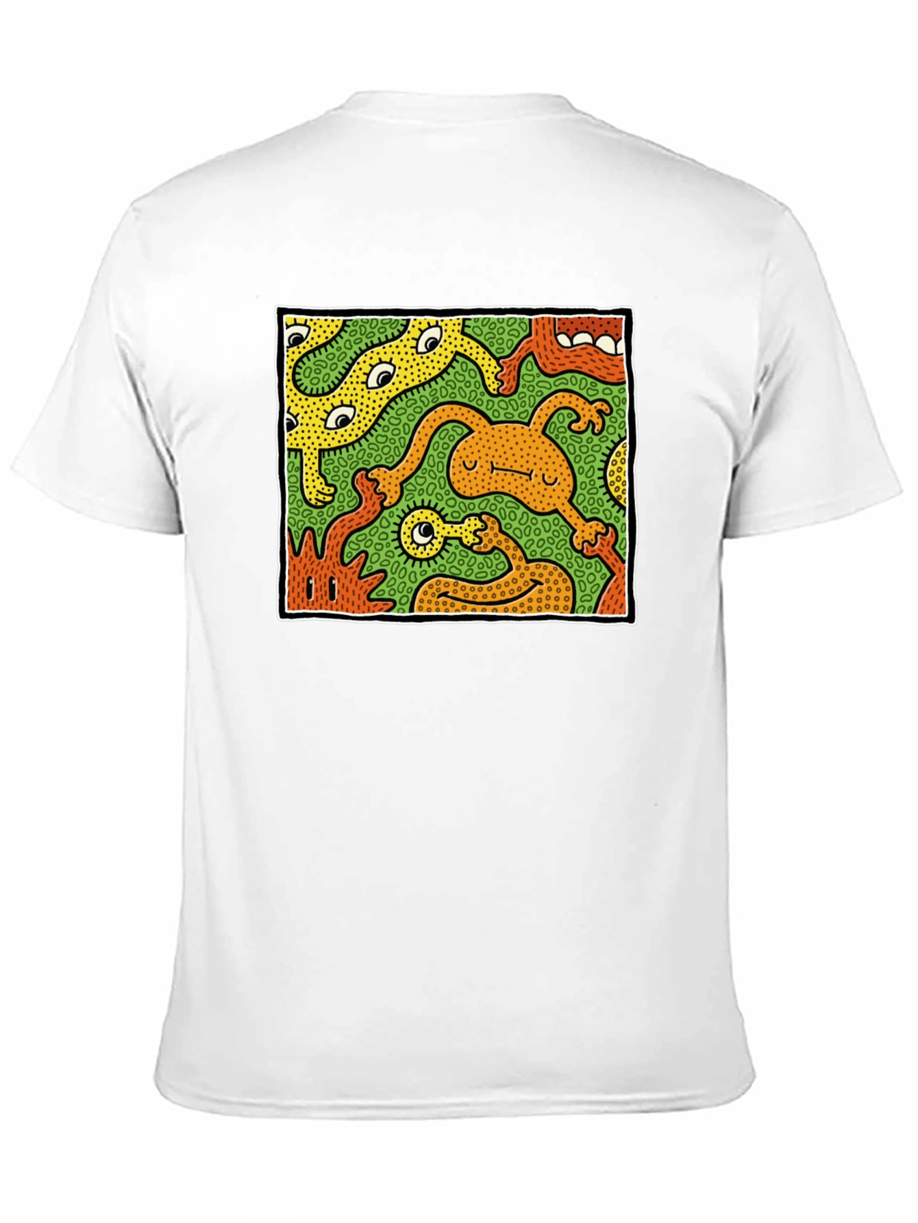Abstract Cartoon Monster Graphic Tee - Black