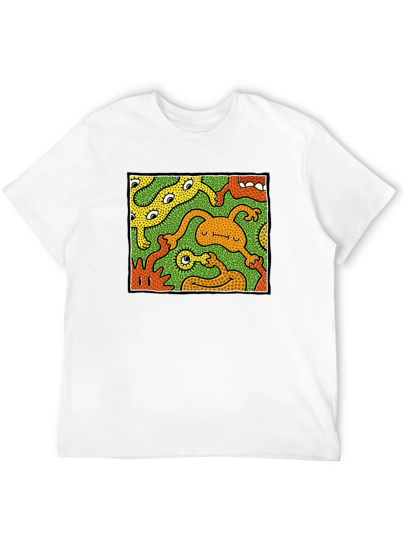 Abstract Cartoon Monster Graphic Tee - Black