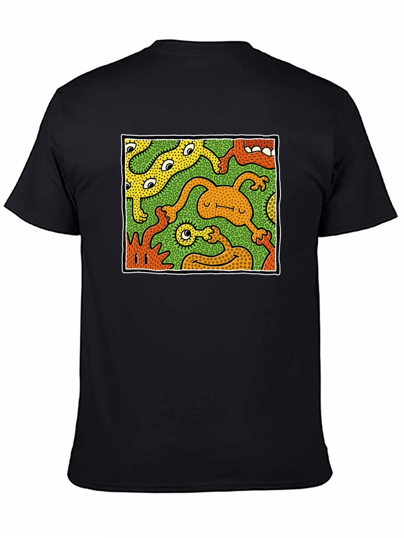 Abstract Cartoon Monster Graphic Tee - Black