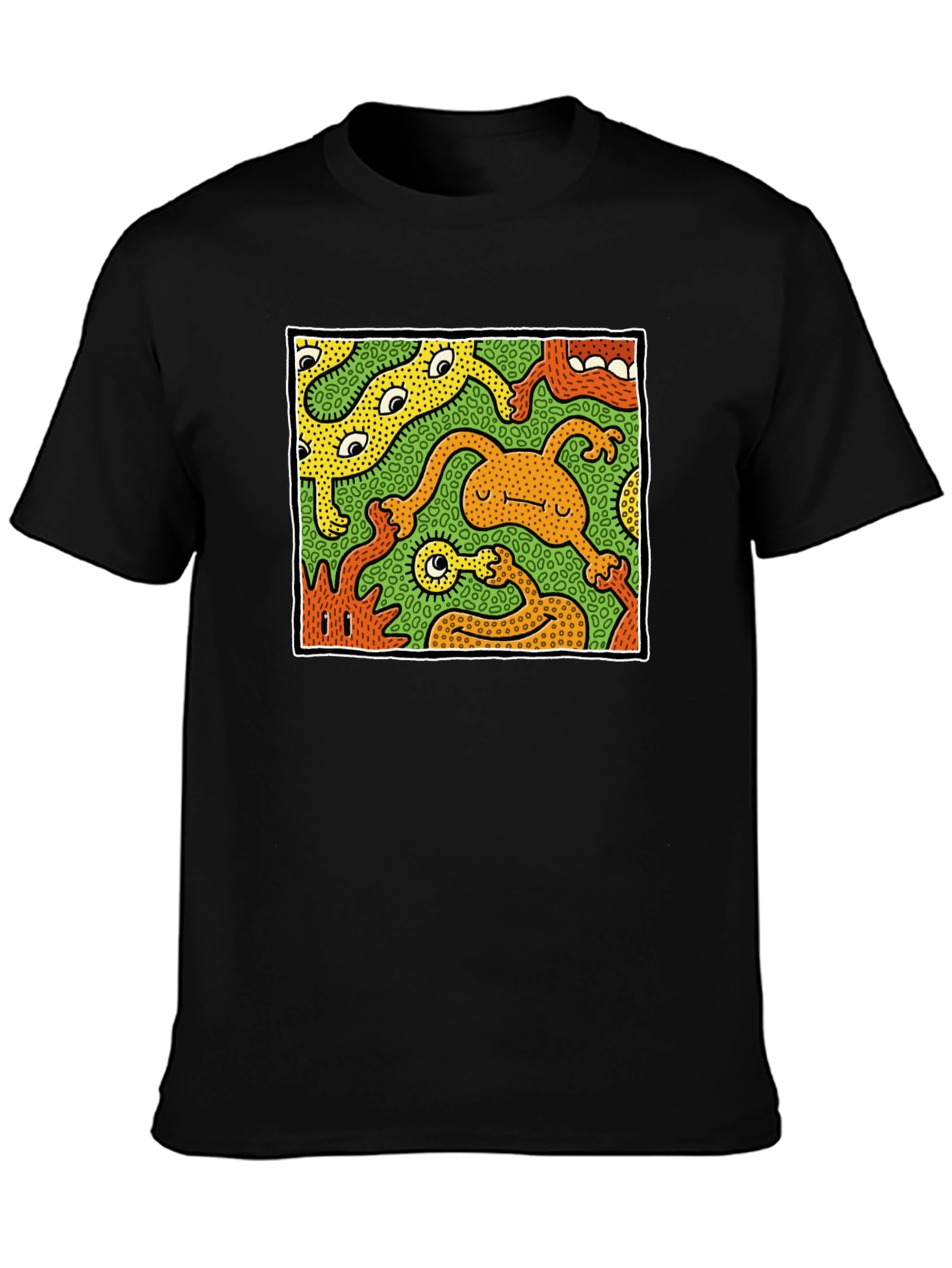 Abstract Cartoon Monster Graphic Tee - Black