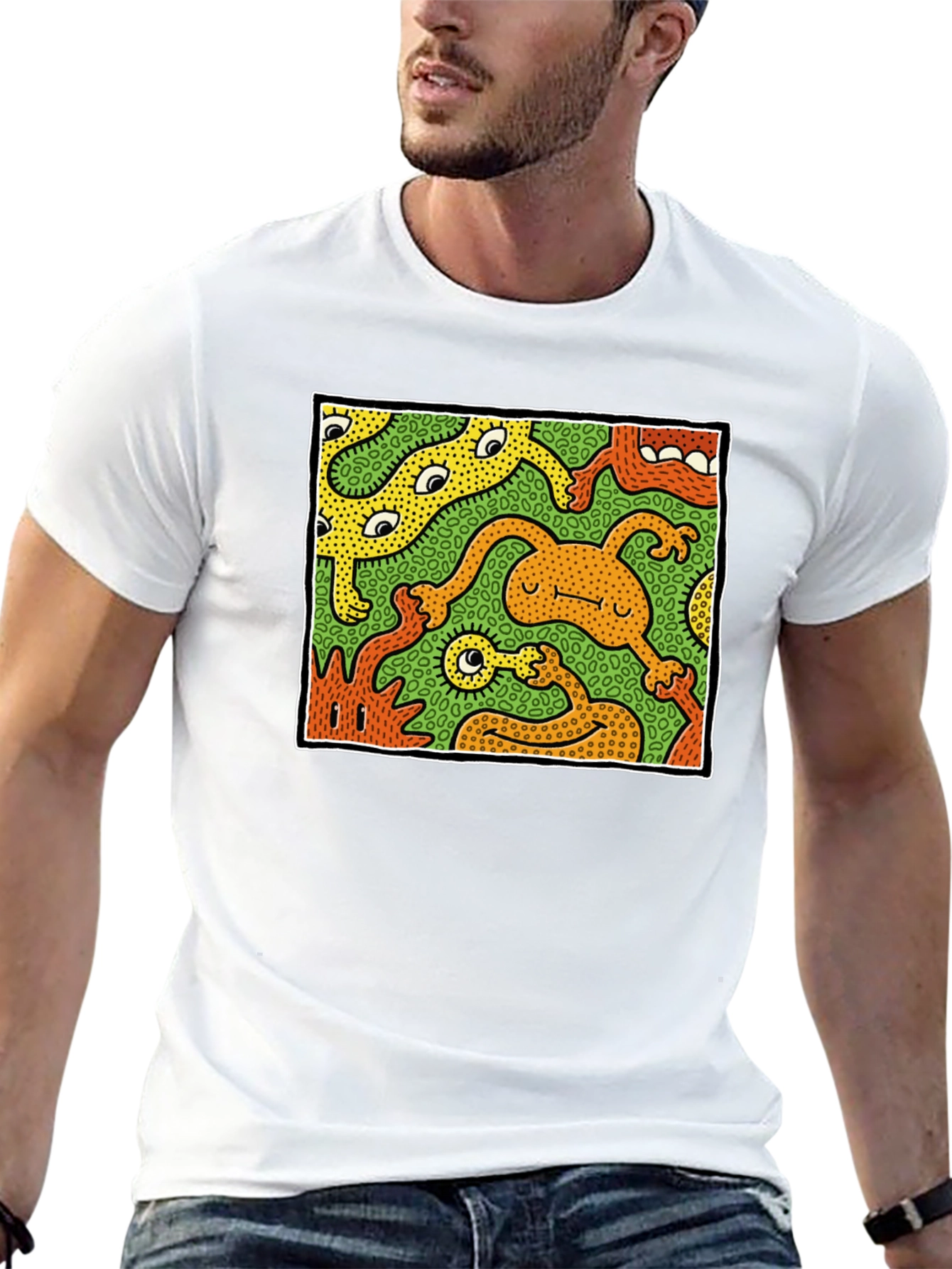 Abstract Cartoon Monster Graphic Tee - Black