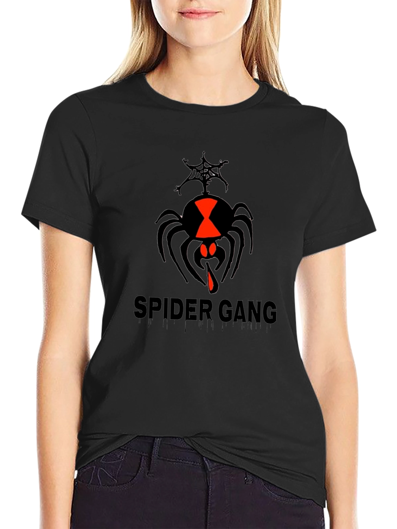 Spider Gang Graphic Tee - Black Cotton Crew Neck