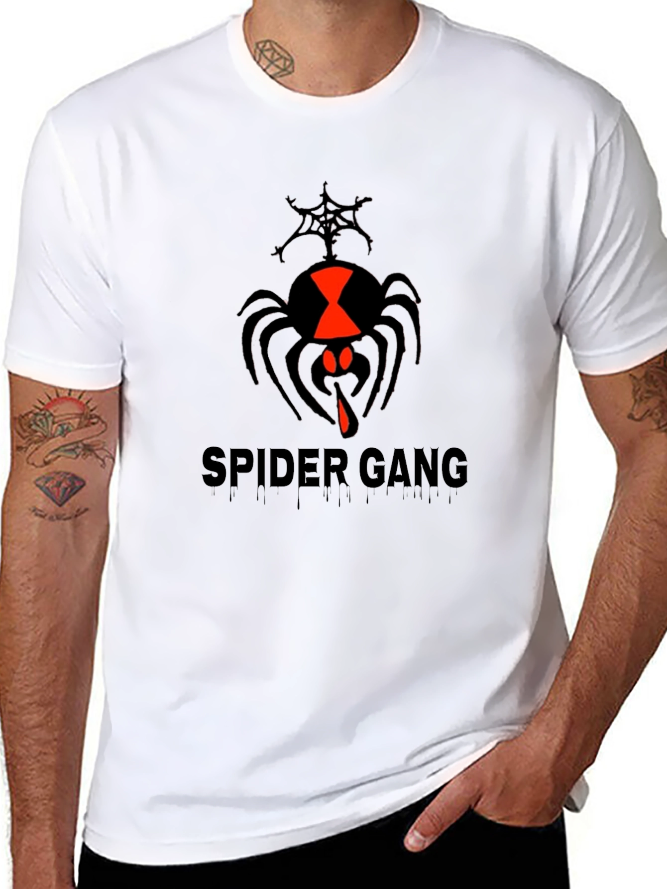Spider Gang Graphic Tee - Black Cotton Crew Neck