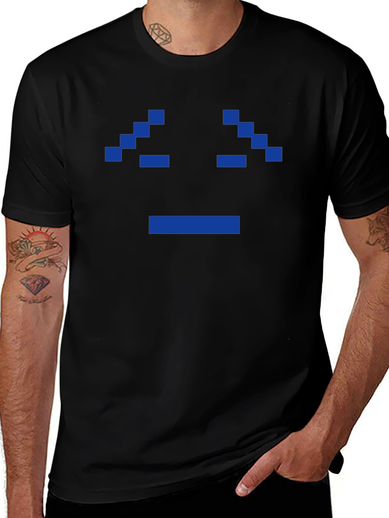 Pixel Sad Face Black T-Shirt