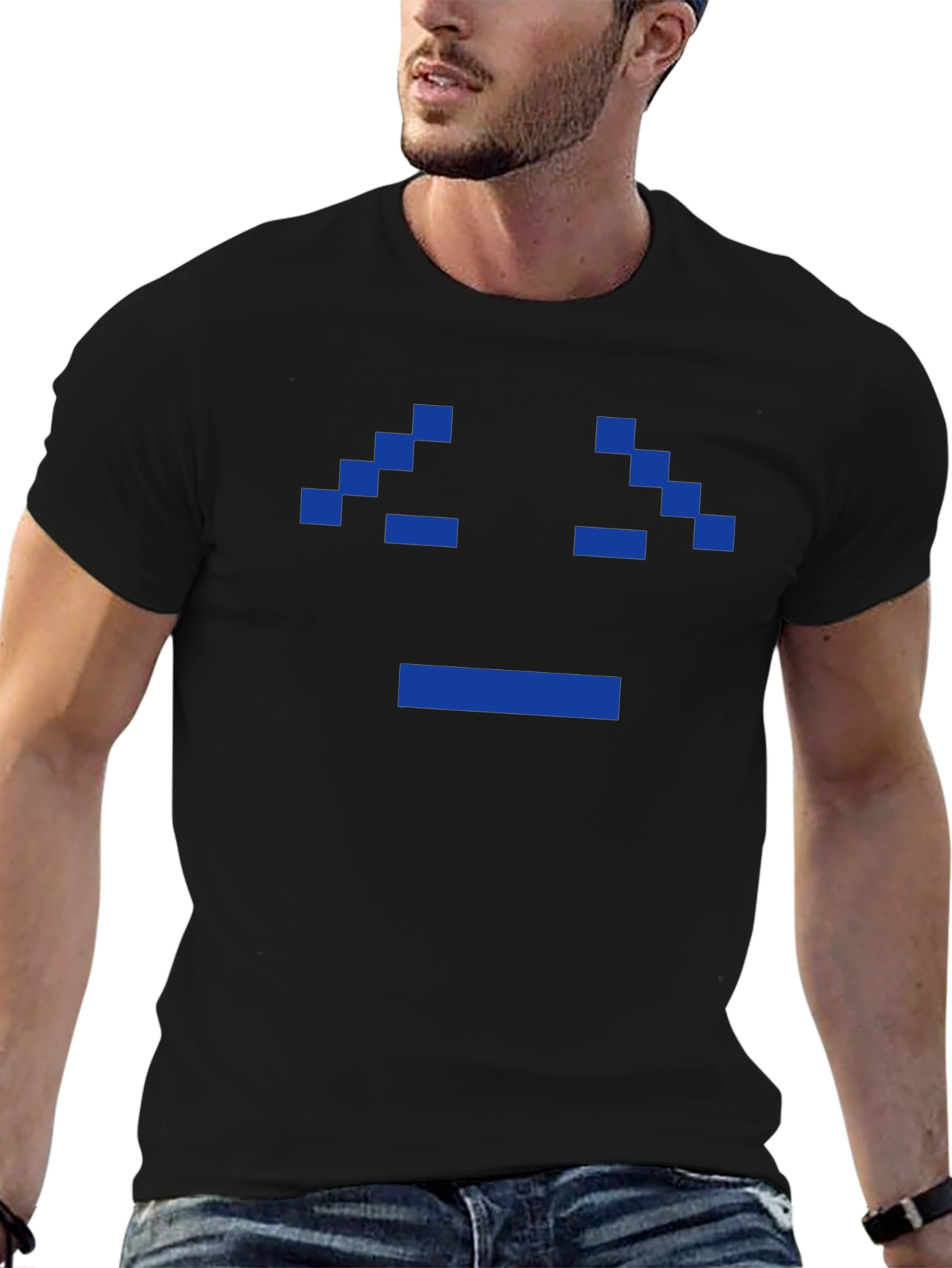 Pixel Sad Face Black T-Shirt