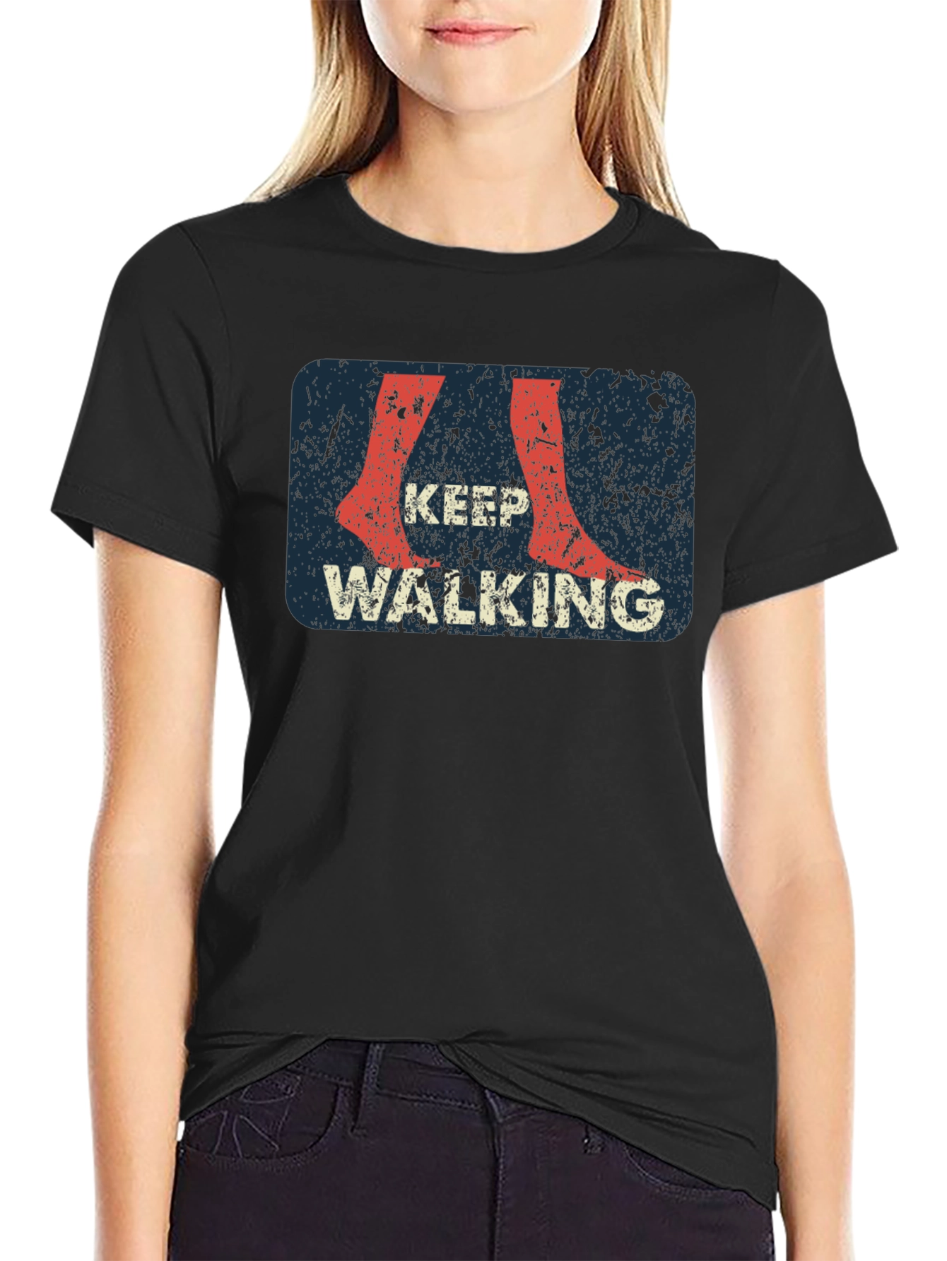 Keep Walking Graphic Print Black T-Shirt
