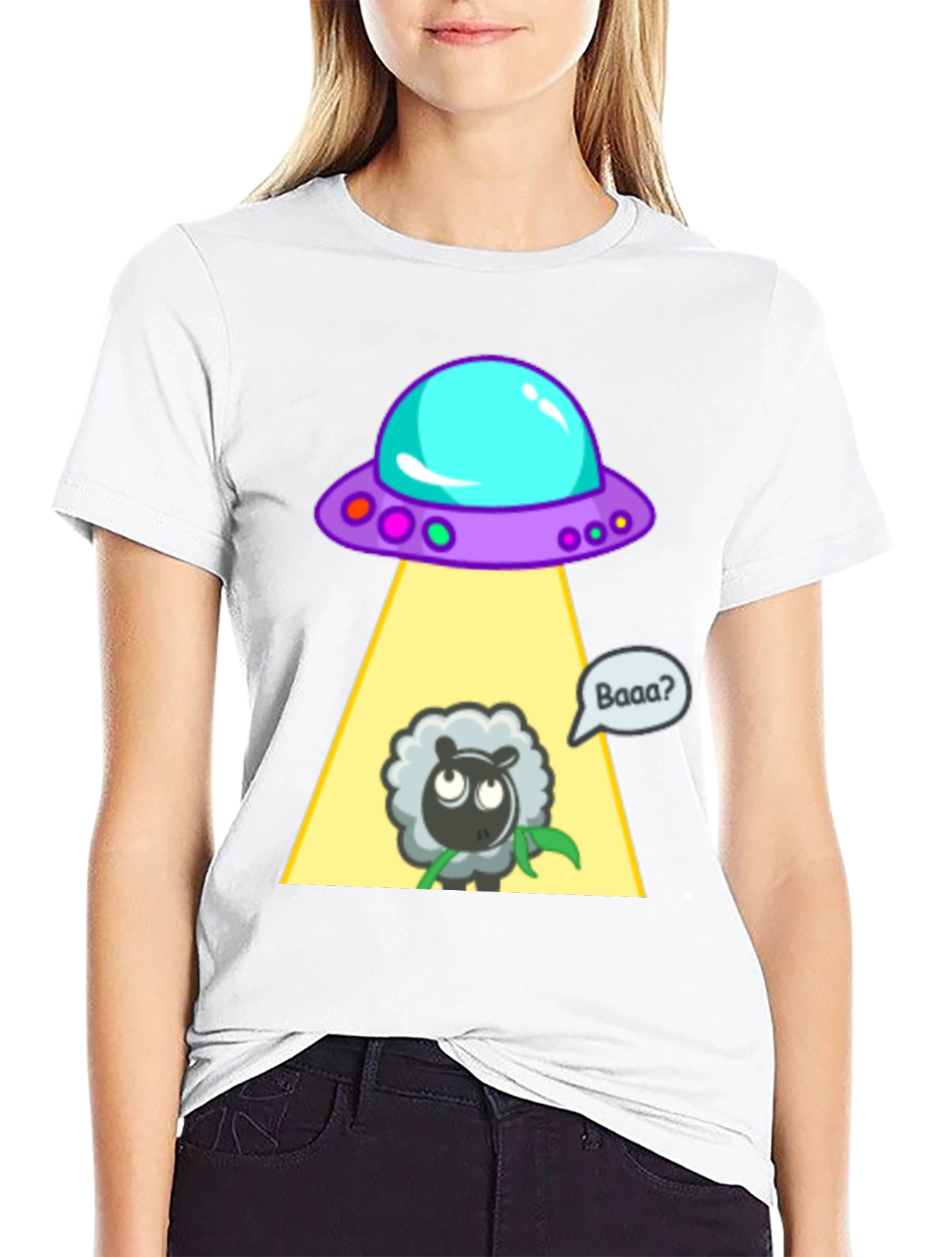 Alien Abduction Sheep Graphic T-Shirt
