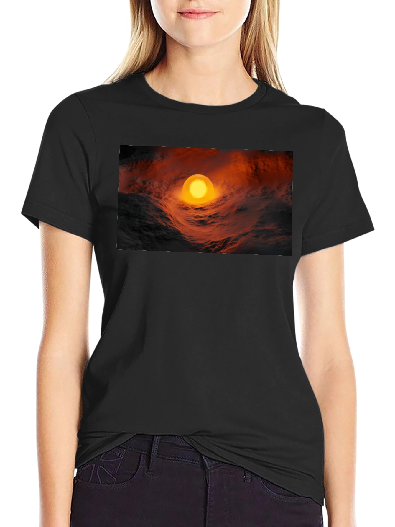 Fiery Orb Graphic Black T-Shirt