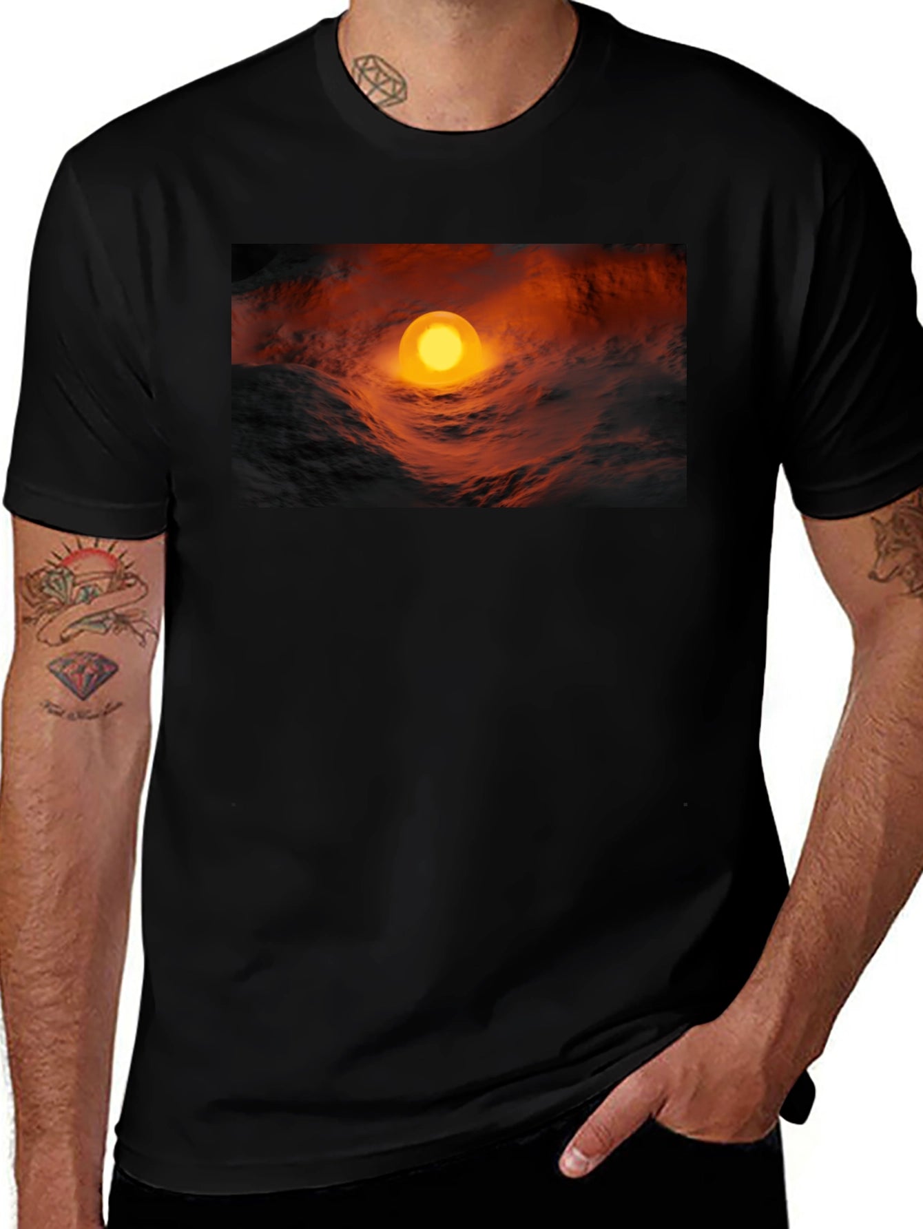 Fiery Orb Graphic Black T-Shirt