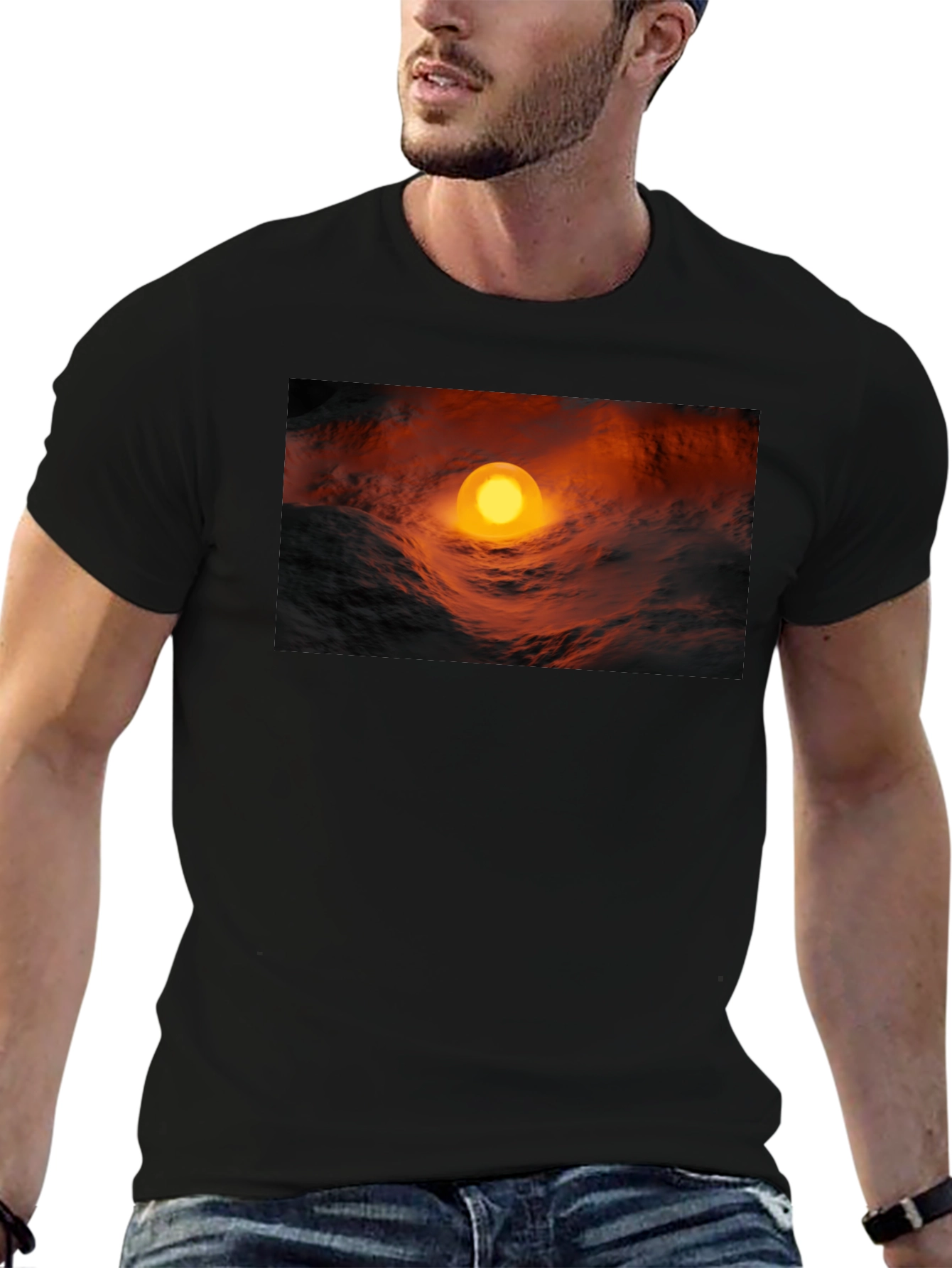Fiery Orb Graphic Black T-Shirt