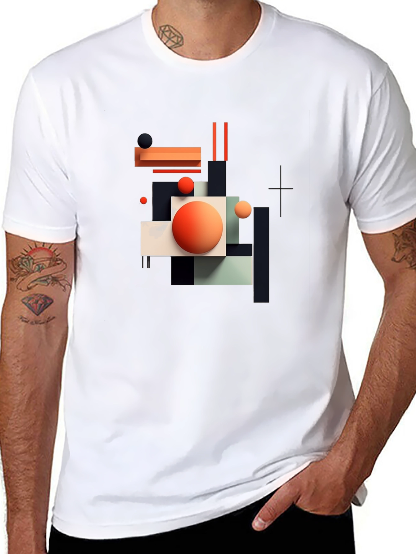 Abstract Geometric Graphic Print Black T-Shirt