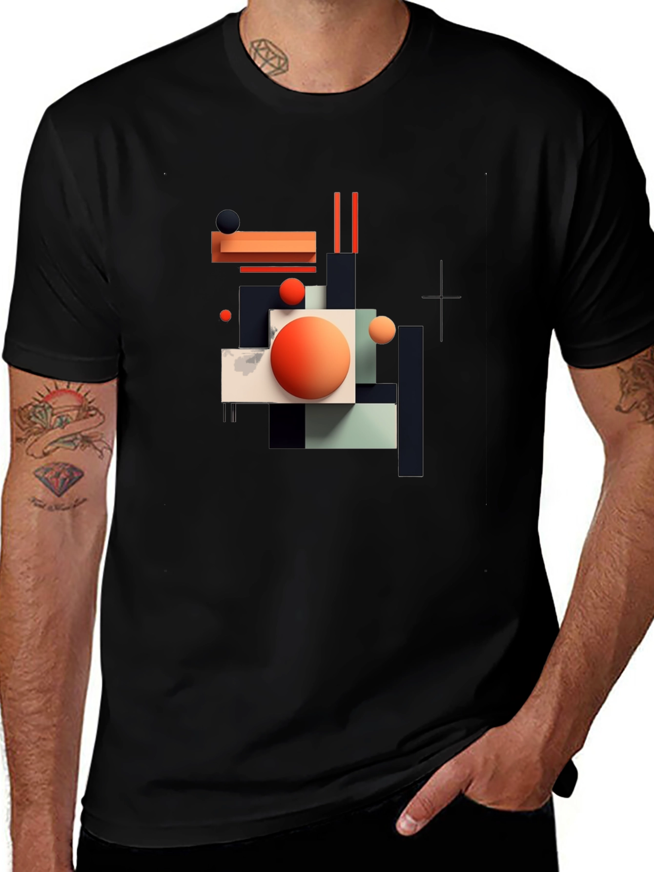 Abstract Geometric Graphic Print Black T-Shirt