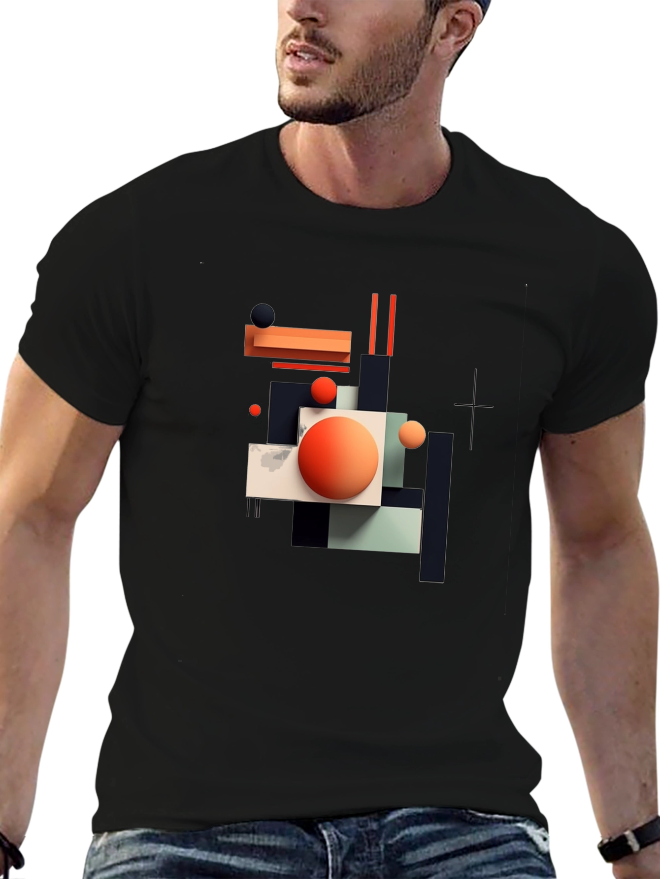 Abstract Geometric Graphic Print Black T-Shirt