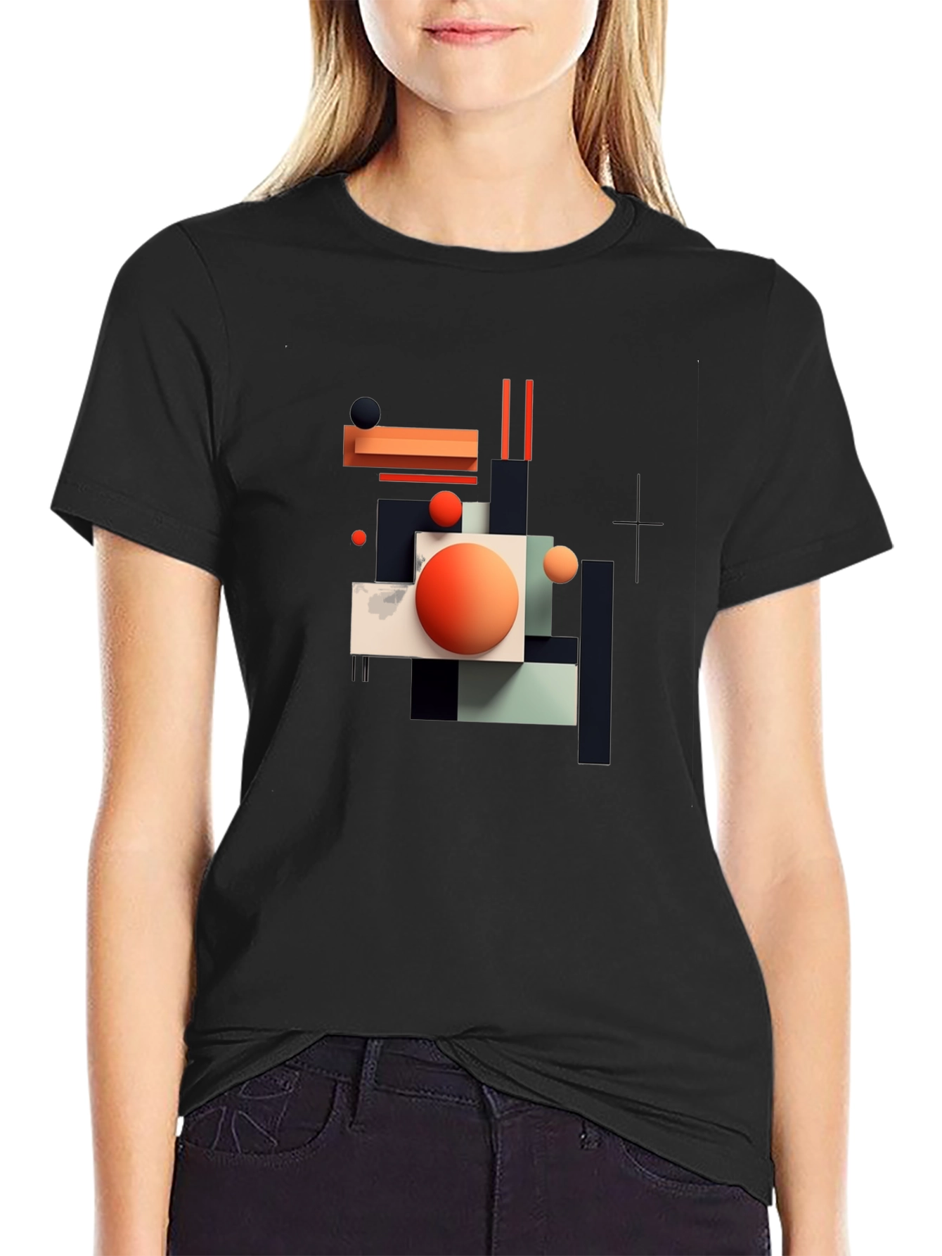 Abstract Geometric Graphic Print Black T-Shirt