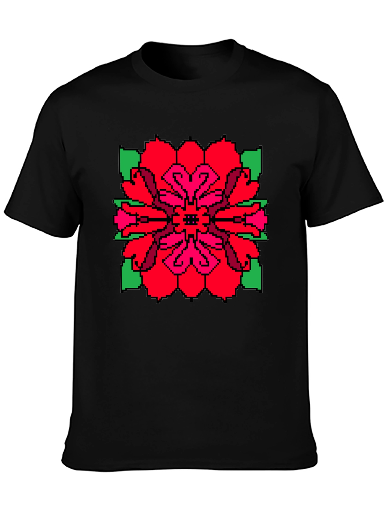 Pixel Flower Graphic Tee - Unique Black T-Shirt