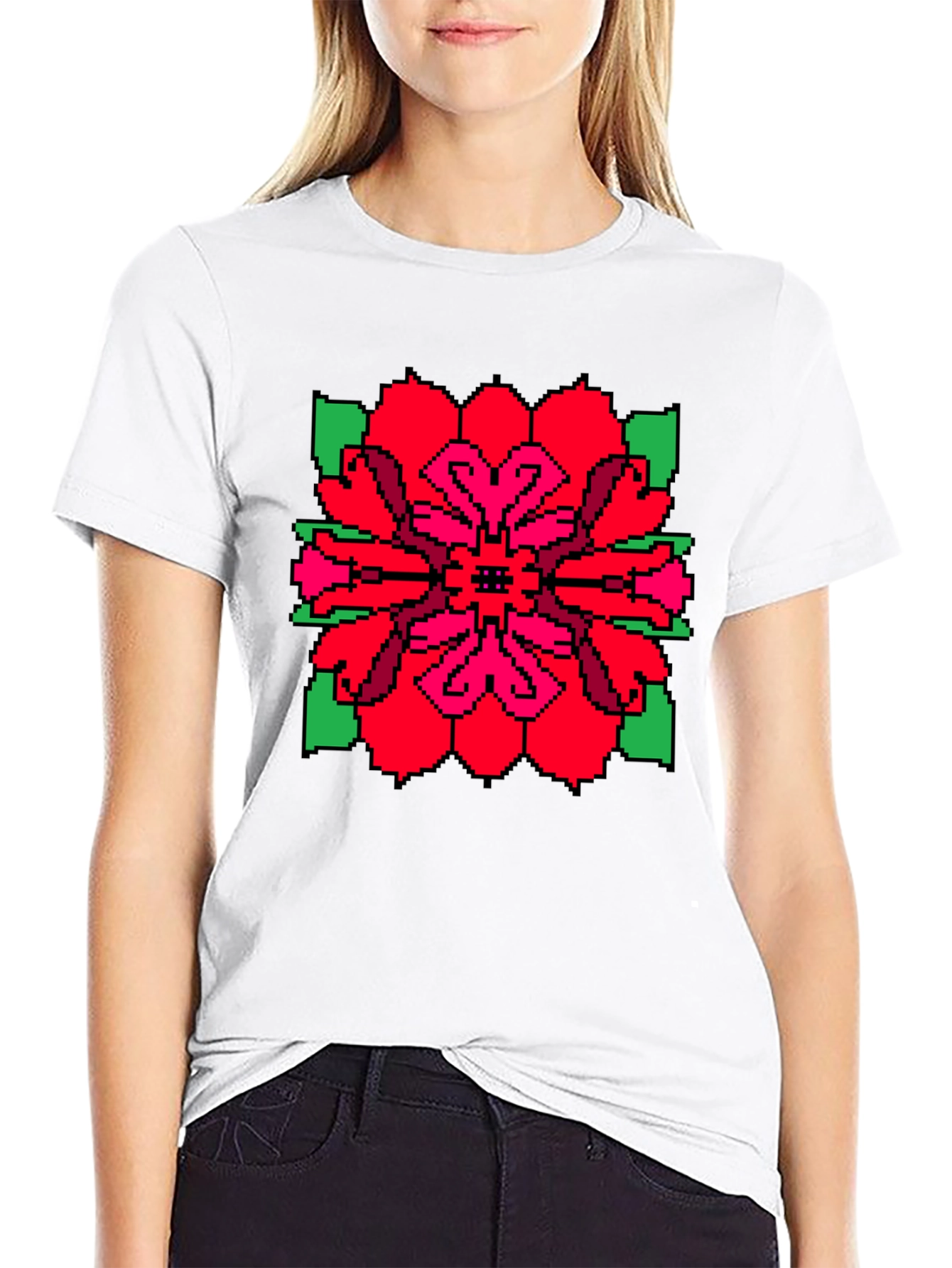 Pixel Flower Graphic Tee - Unique Black T-Shirt