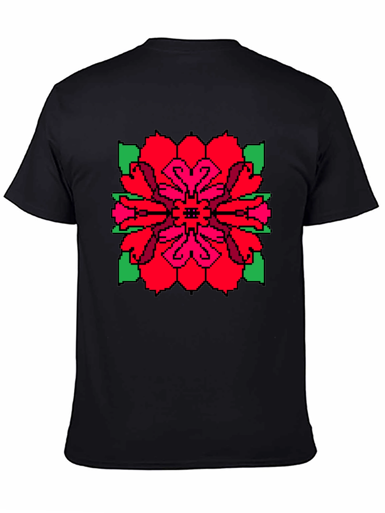 Pixel Flower Graphic Tee - Unique Black T-Shirt