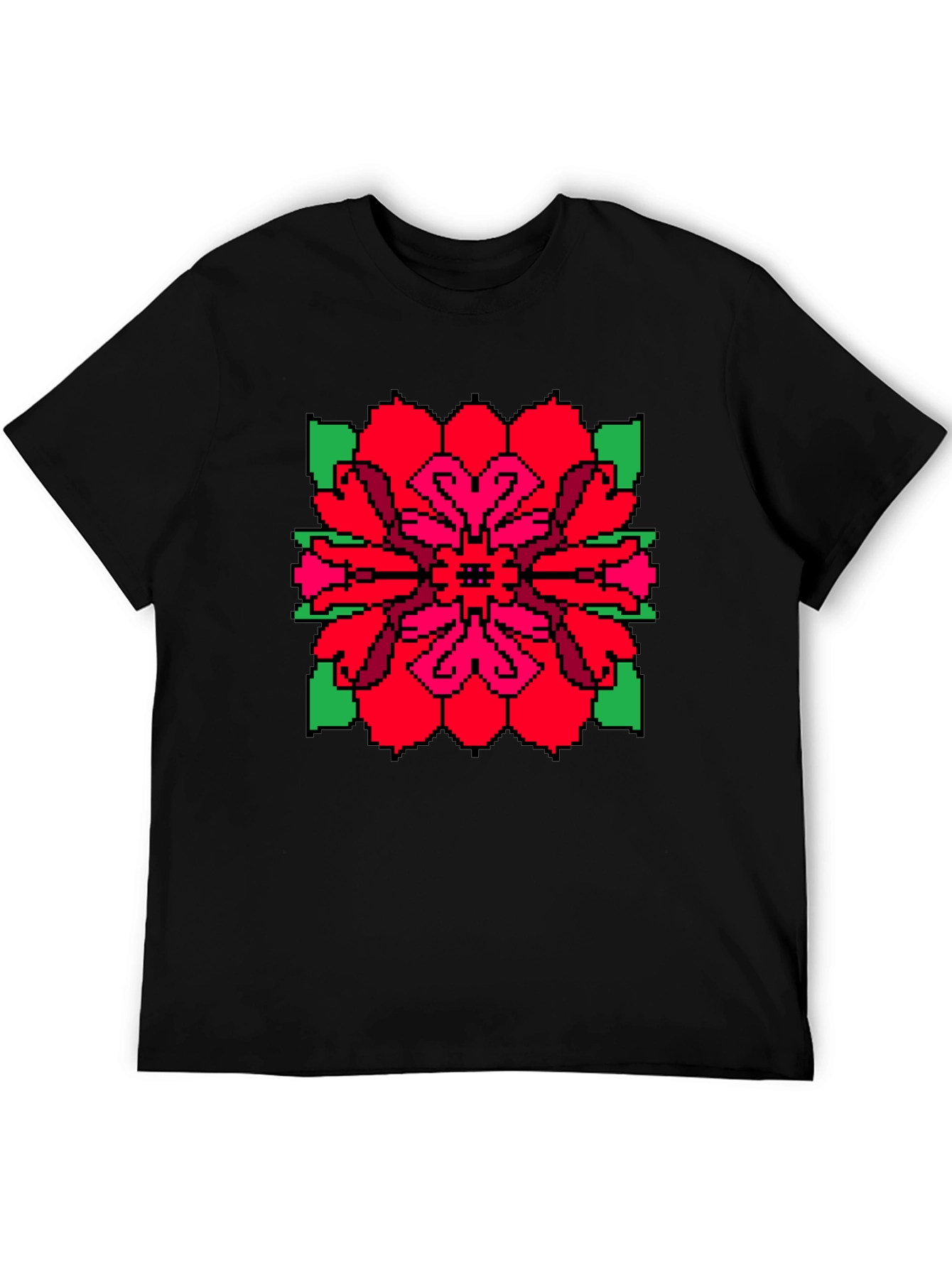 Pixel Flower Graphic Tee - Unique Black T-Shirt