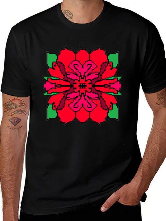 Pixel Flower Graphic Tee - Unique Black T-Shirt