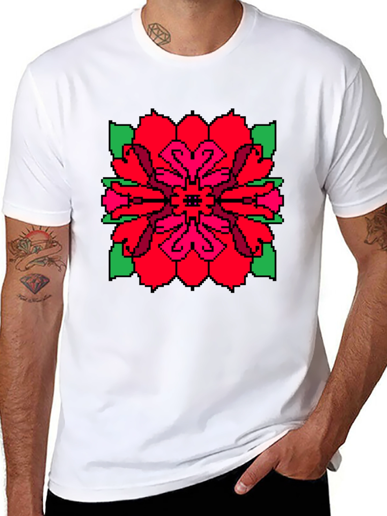 Pixel Flower Graphic Tee - Unique Black T-Shirt