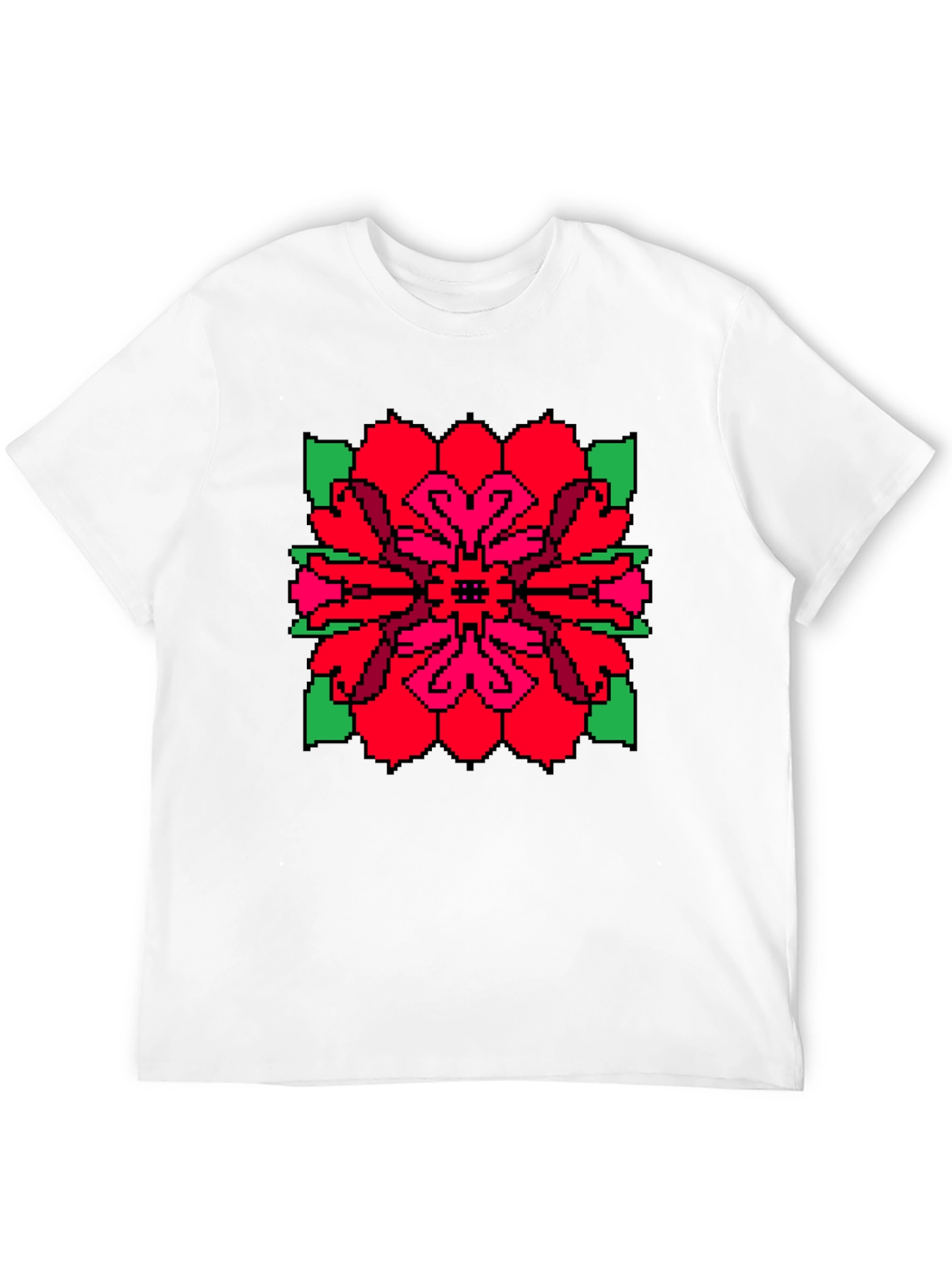 Pixel Flower Graphic Tee - Unique Black T-Shirt