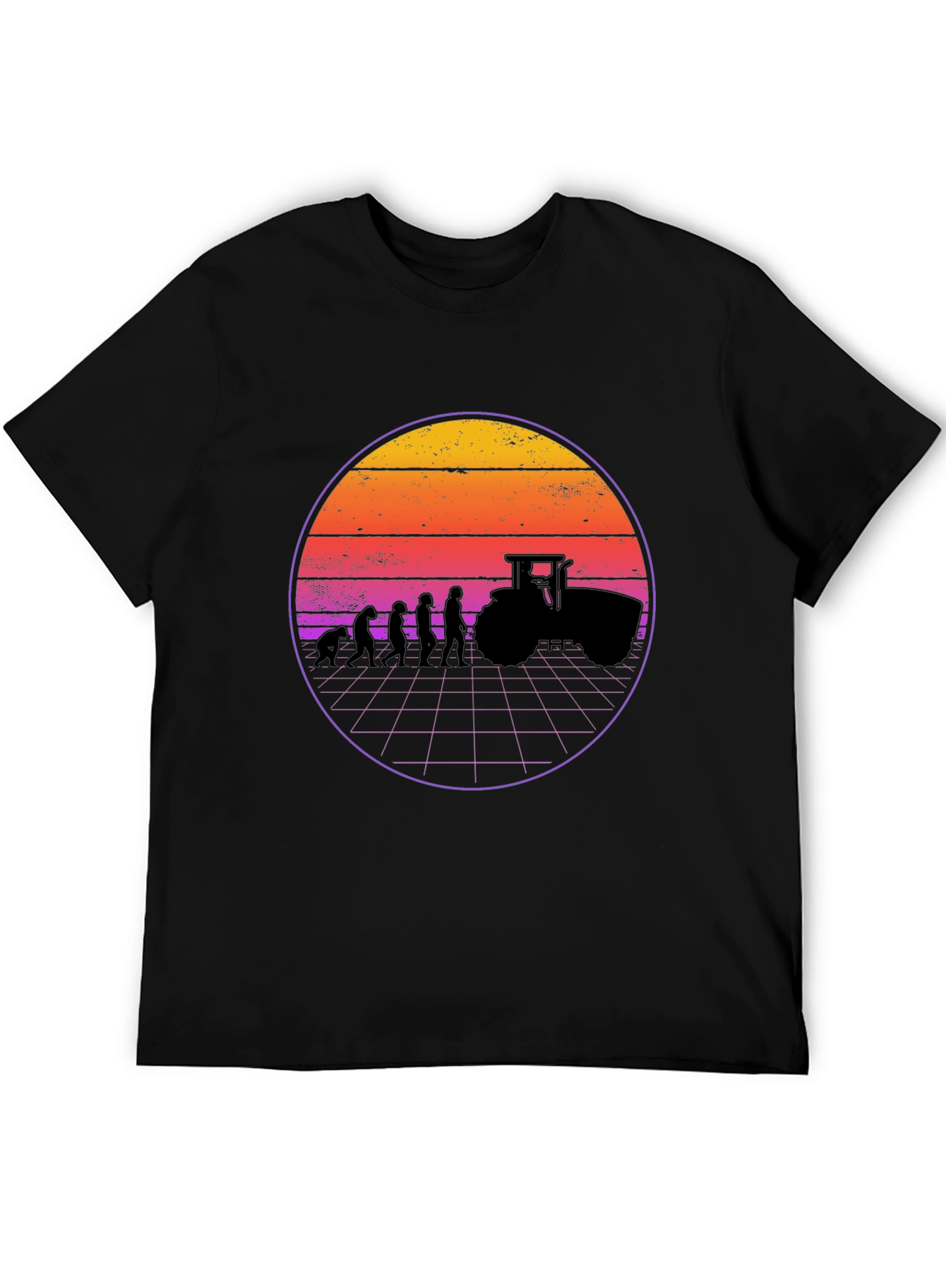 Evolution of Farming T-Shirt - Retro Sunset Design