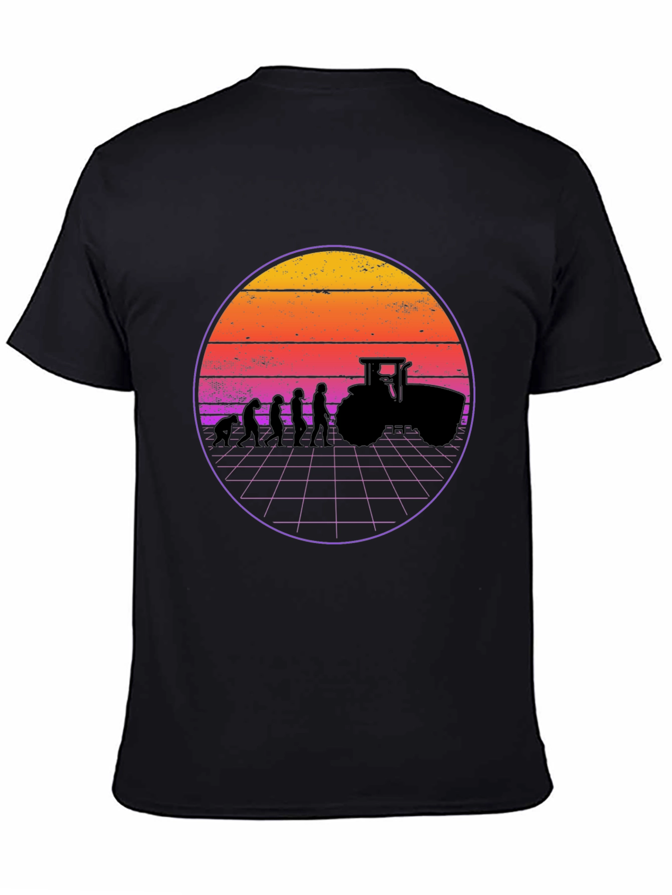 Evolution of Farming T-Shirt - Retro Sunset Design