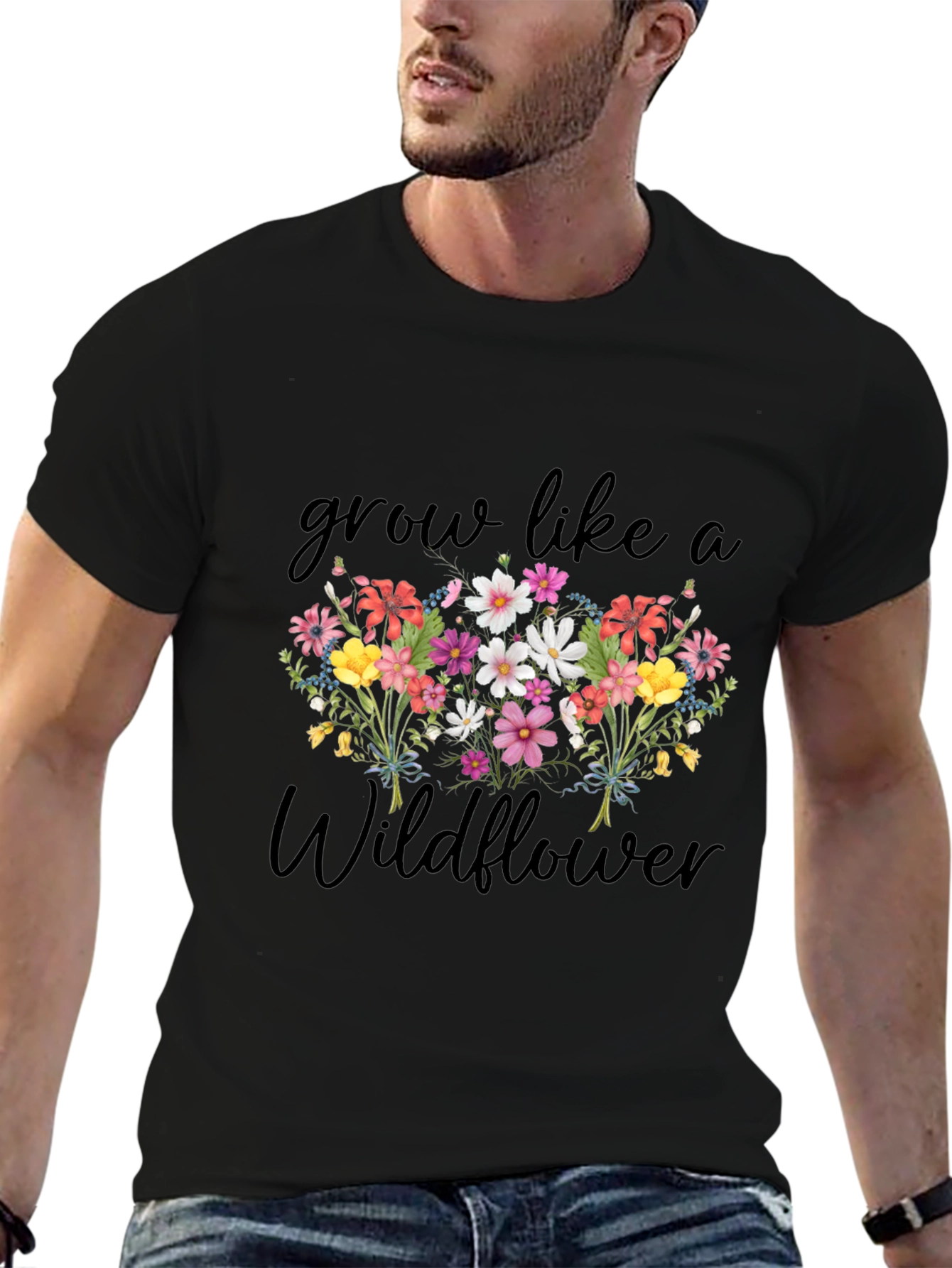 Grow Like a Wildflower Black Graphic T-Shirt