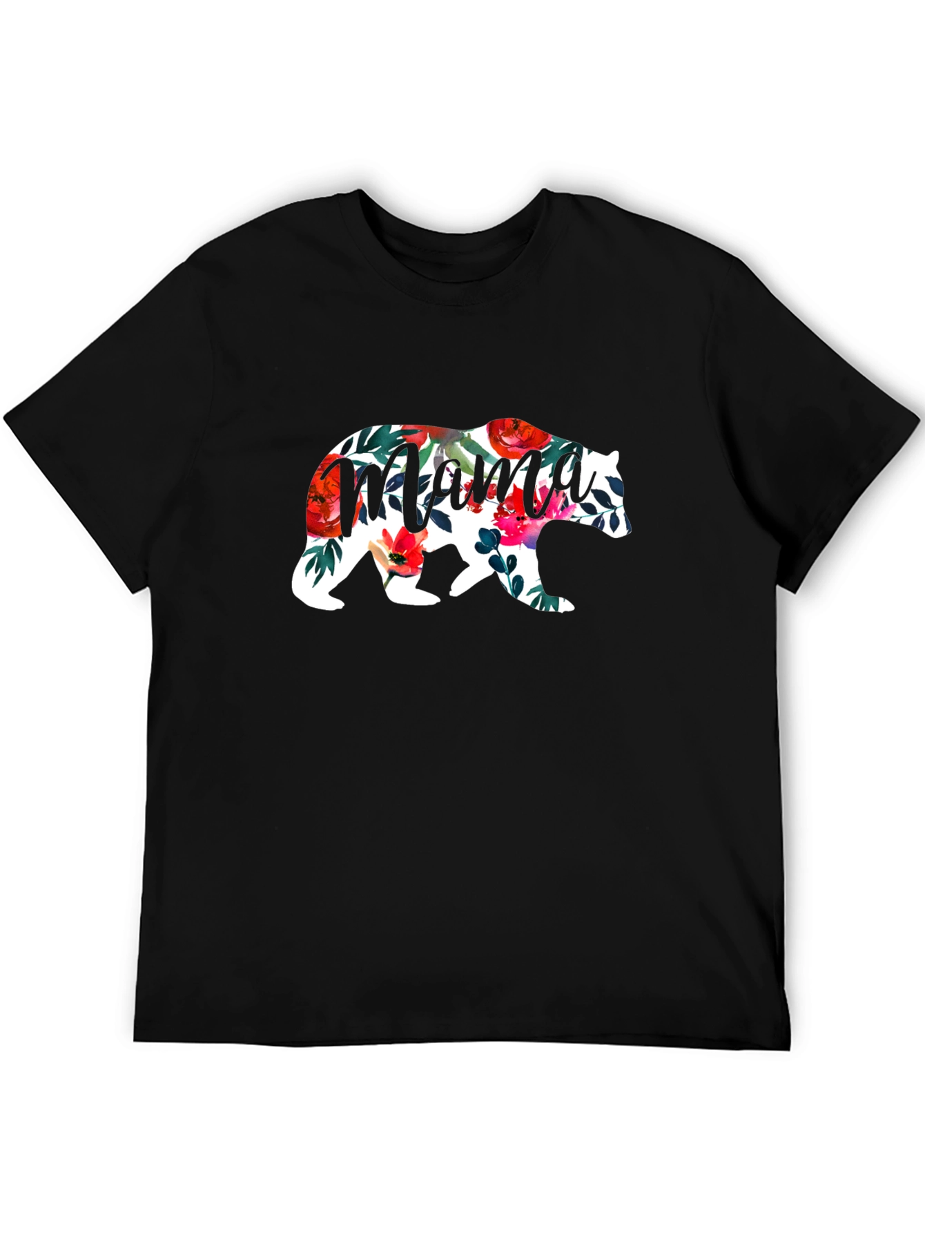 Mama Bear Floral Graphic T-Shirt - Black