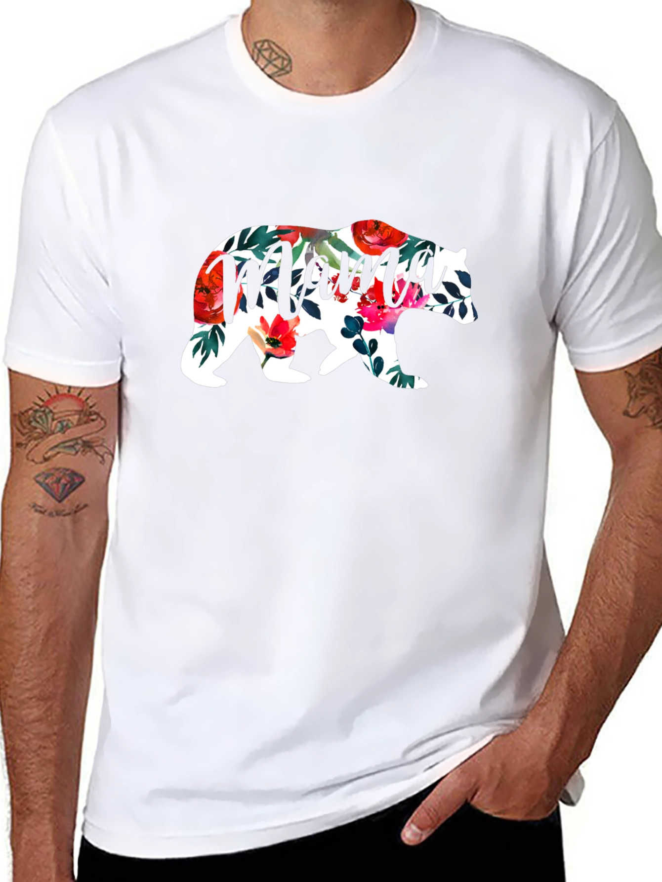 Mama Bear Floral Graphic T-Shirt - Black