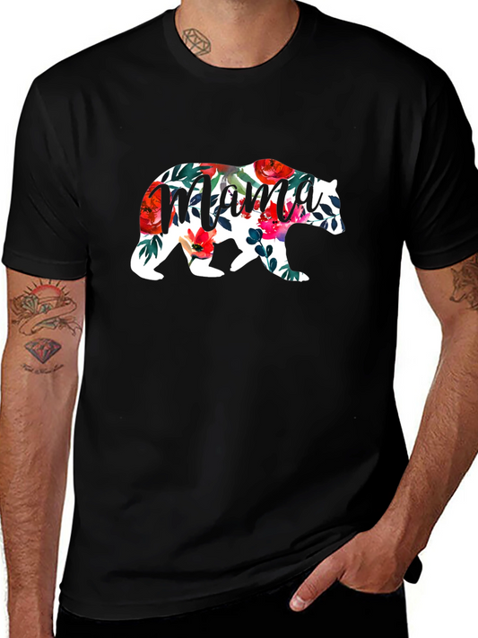 Mama Bear Floral Graphic T-Shirt - Black