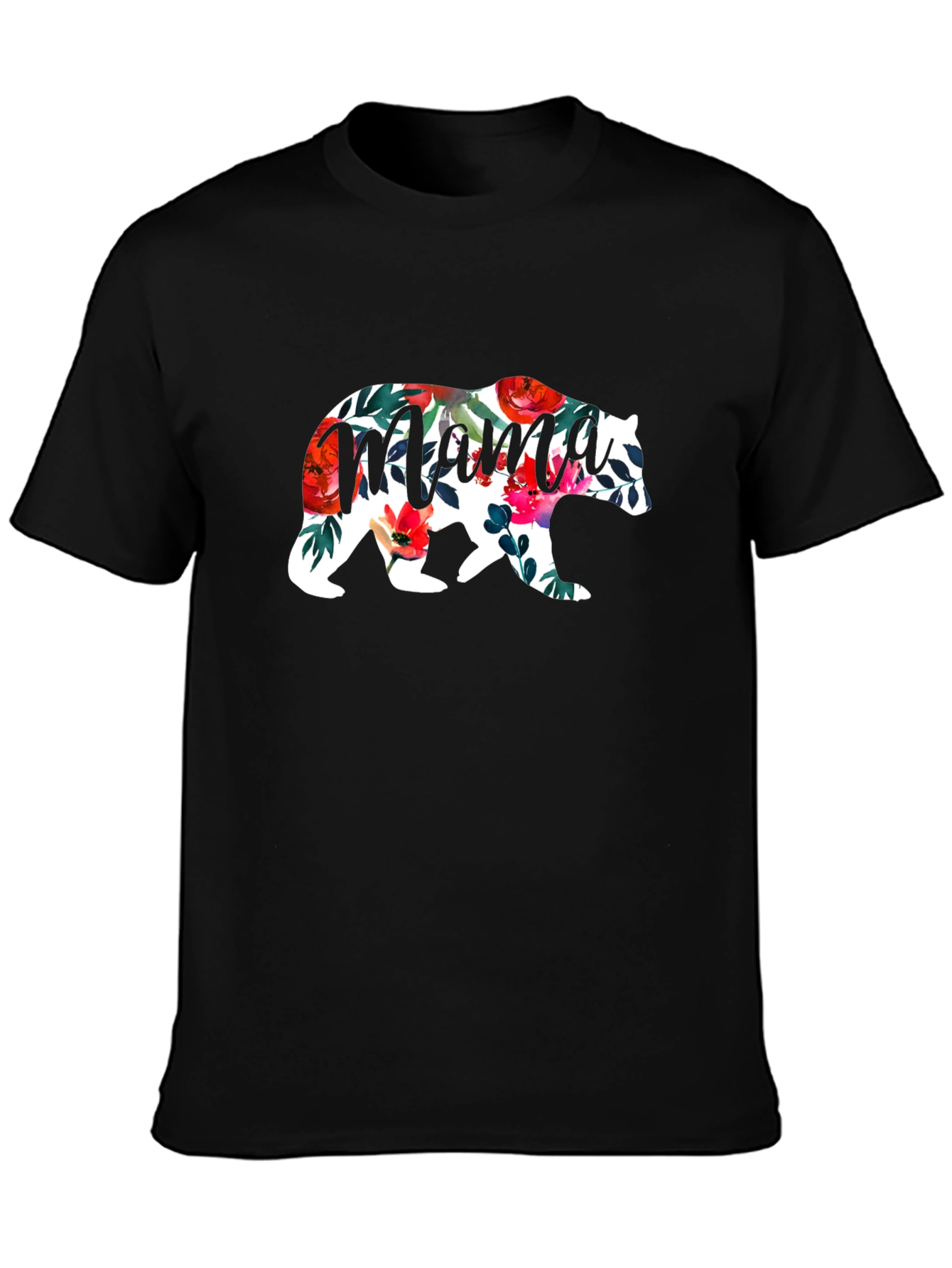 Mama Bear Floral Graphic T-Shirt - Black