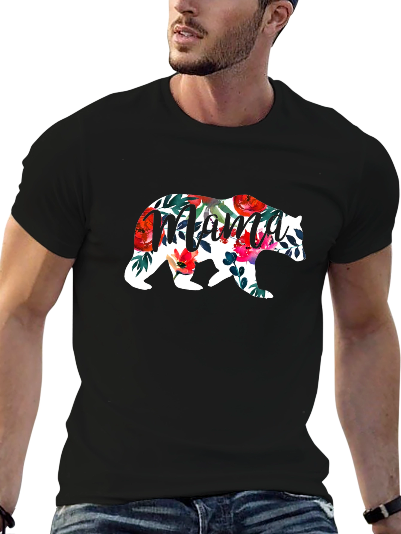 Mama Bear Floral Graphic T-Shirt - Black
